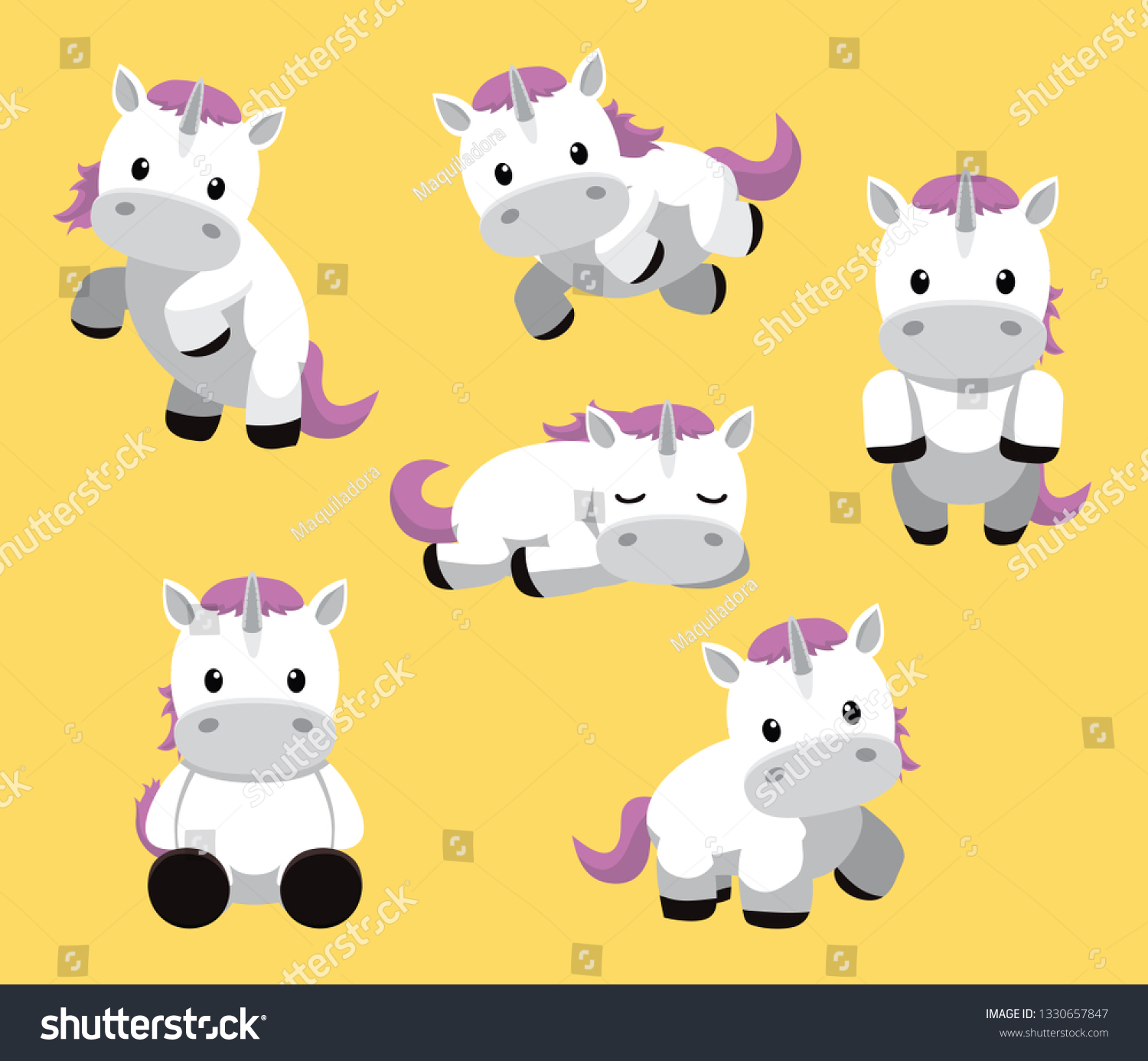 Cute Unicorn Chubby Cartoon Character Vector Stock Vector Royalty Free 1330657847