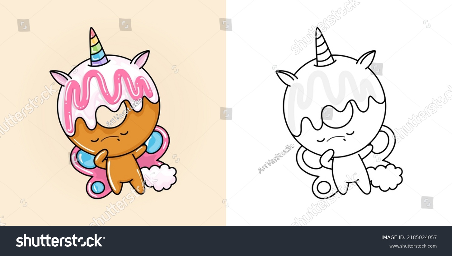 SVG of Cute Unicorn Clipart for Coloring Page and Illustration. Happy Clip Art Unicorn Donut. Vector Illustration of a Kawaii Animal for Stickers, Prints for Clothes, Baby Shower, Coloring Pages.
 svg