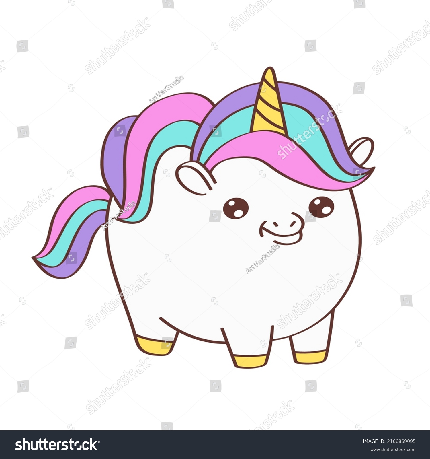SVG of Cute Unicorn Clipart Isolated on White Background. Funny Clip Art Unicorn Plump. Vector Illustration of an Animal for Stickers, Baby Shower Invitation, Prints for Clothes.  svg