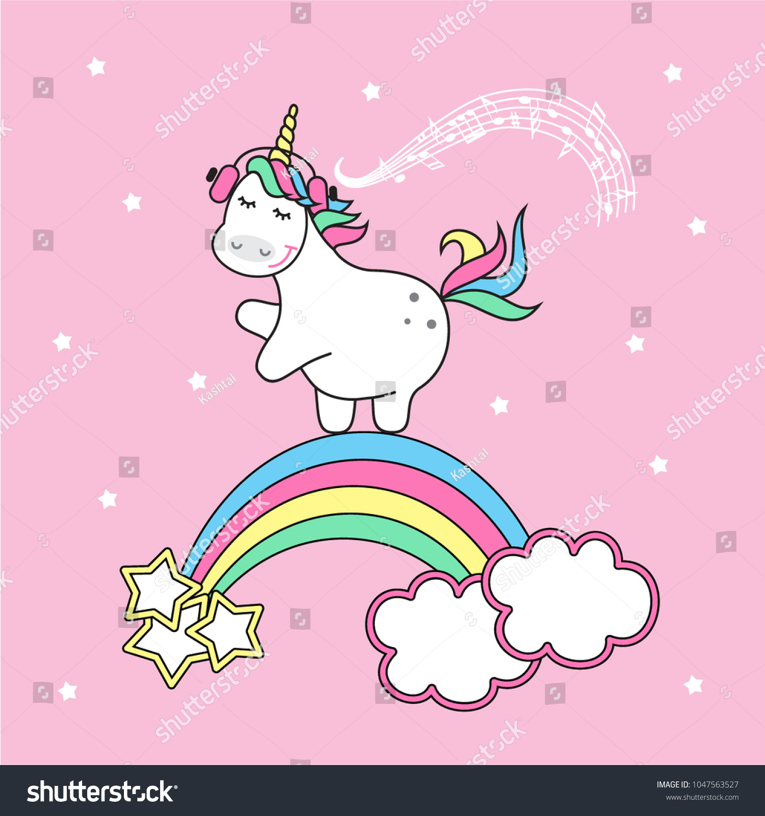 Cute Unicorn Dances On Rainbow Vector Stock Vector (Royalty Free ...