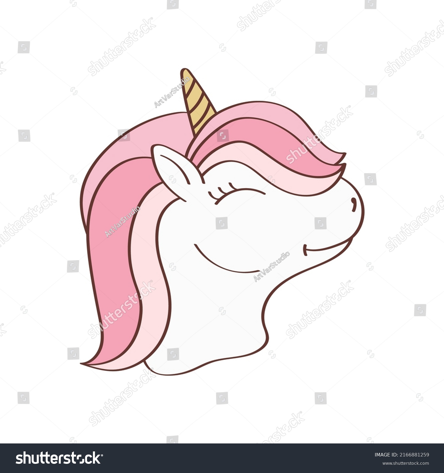 SVG of Cute Unicorn Face Clipart Isolated on White Background. Funny Clip Art Unicorn Head. Vector Illustration of an Animal for Stickers, Baby Shower Invitation, Prints for Clothes.  svg