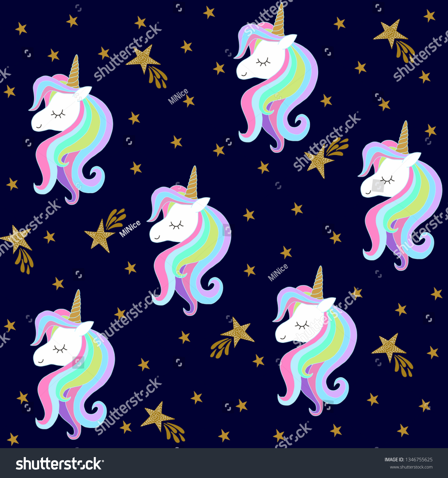 Cute Unicorn Galaxy Pattern Background Stock Vector Royalty Free