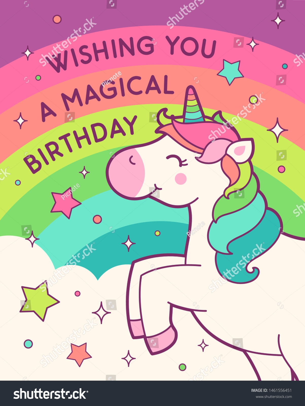 Cute Unicorn Illustration Rainbow Background Birthday Stock Vector Royalty Free