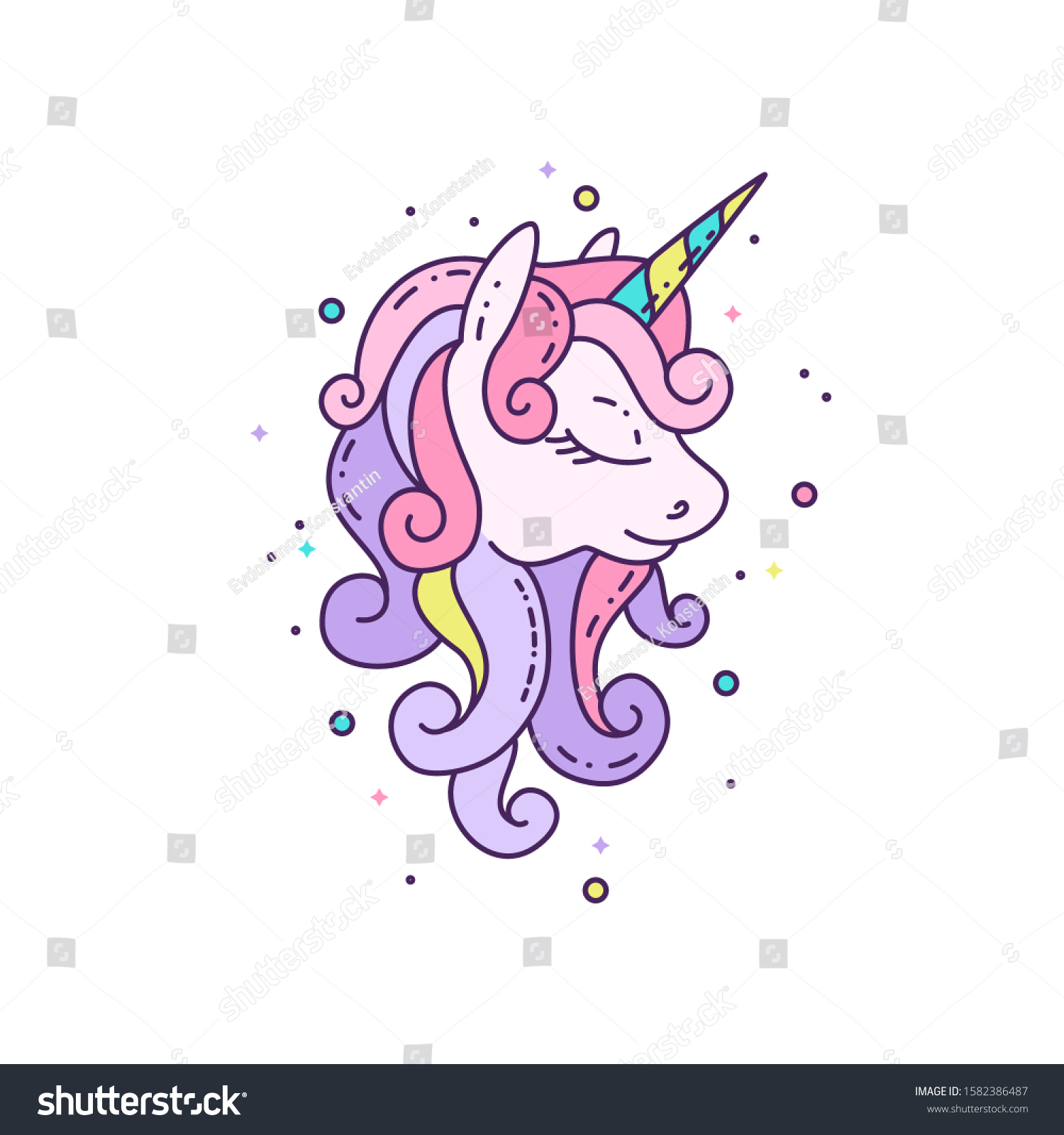 Cute Unicorn Pastel Colors Stock Vector (Royalty Free) 1582386487