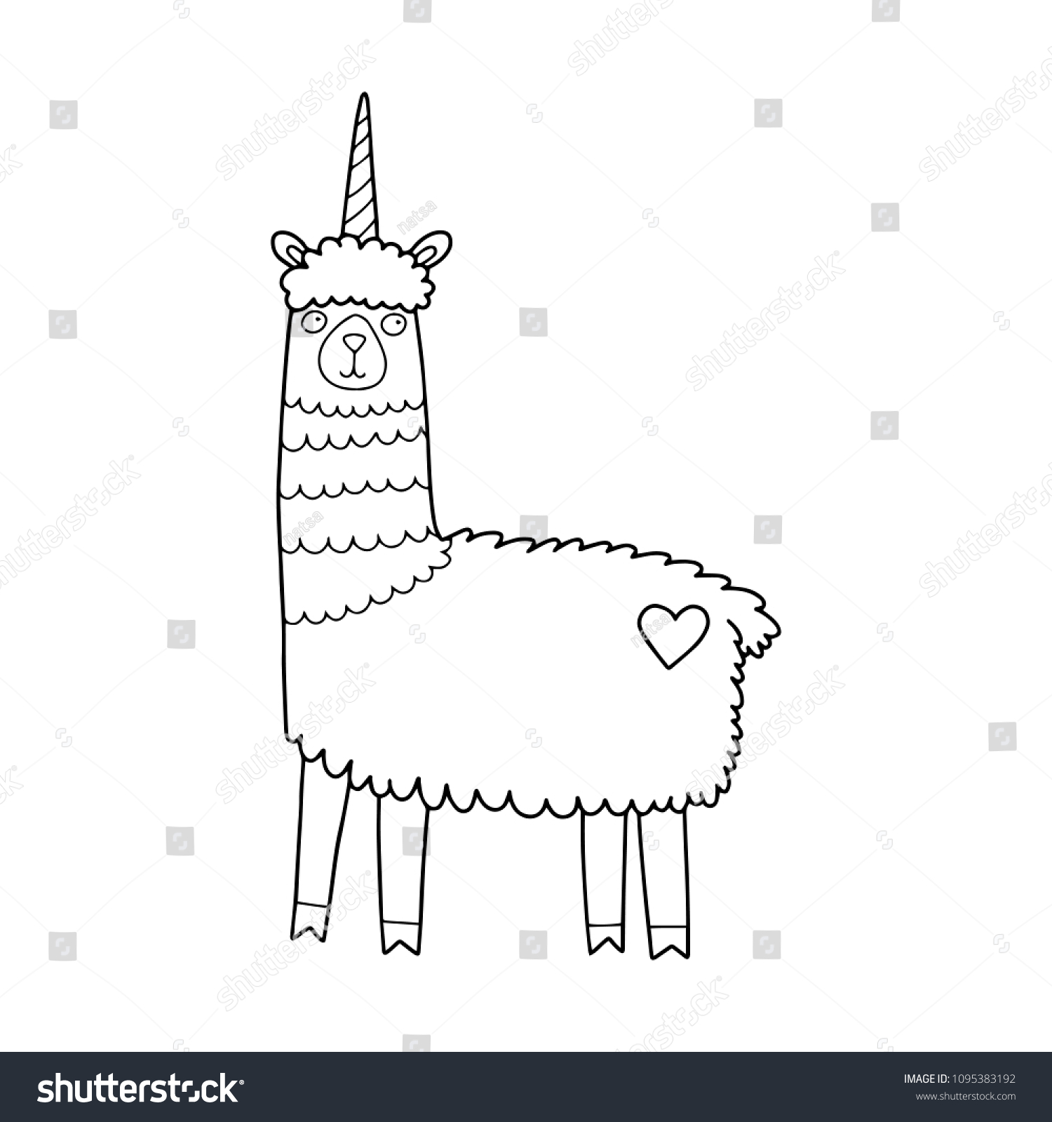 Cute Unicorn Llama Horn Coloring Page Stock Vector Royalty Free ...