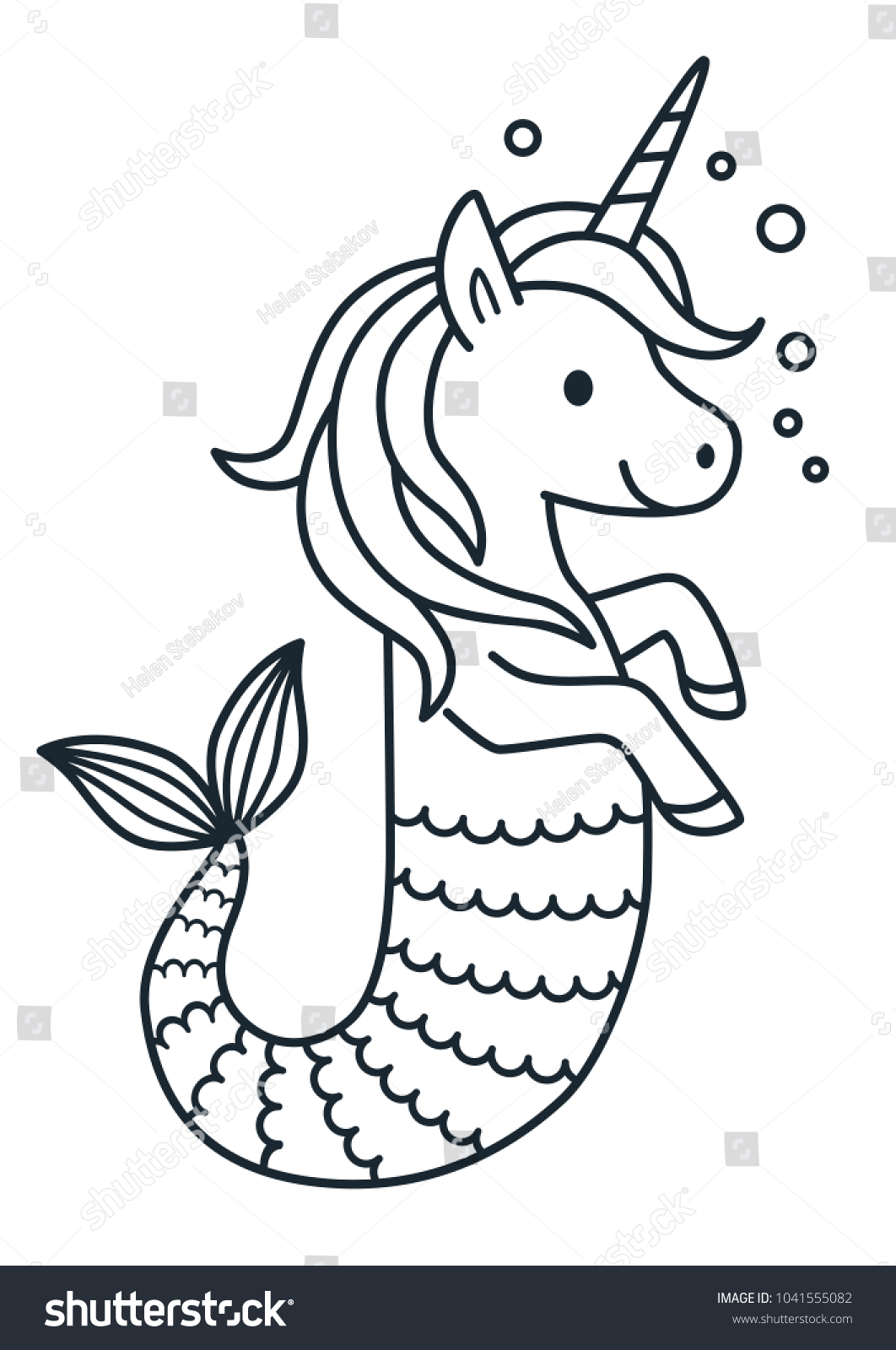 Cute Unicorn Mermaid Vector Coloring Page Stock Vector