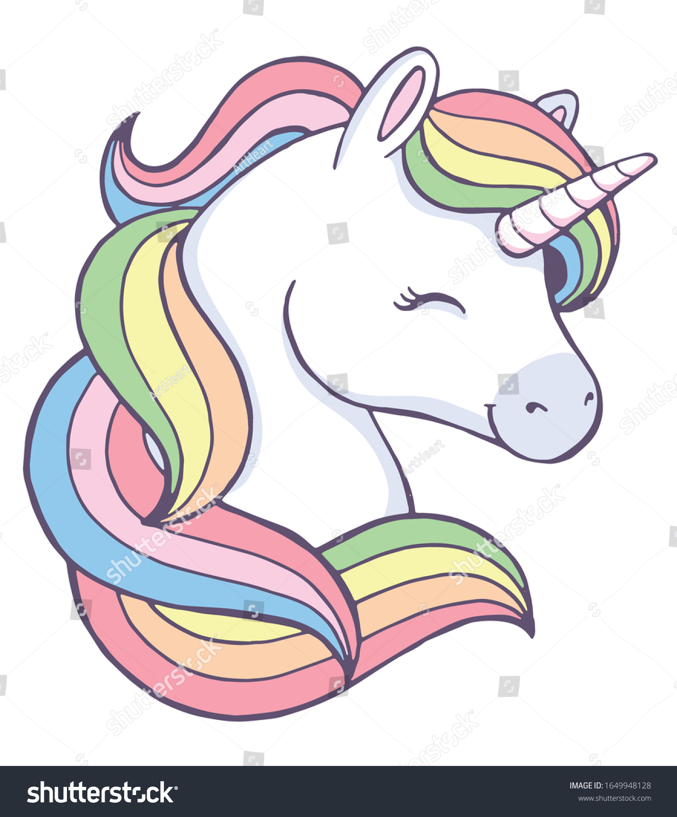 Cute Unicorn Portrait Beautiful Rainbow Mane Stock Vector (Royalty Free ...