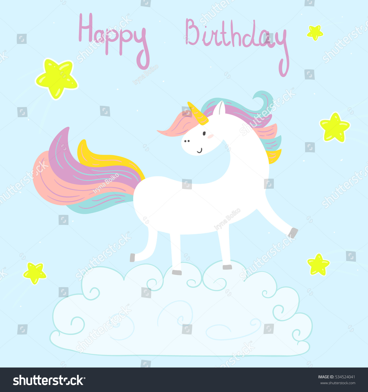 cute unicorn print kids happy birthday stock vector royalty free 534524041