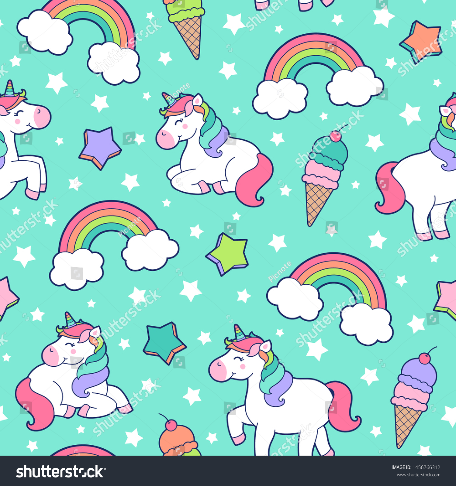 Cute Unicorn Rainbow Star Ice Cream のベクター画像素材 ロイヤリティフリー 1456766312
