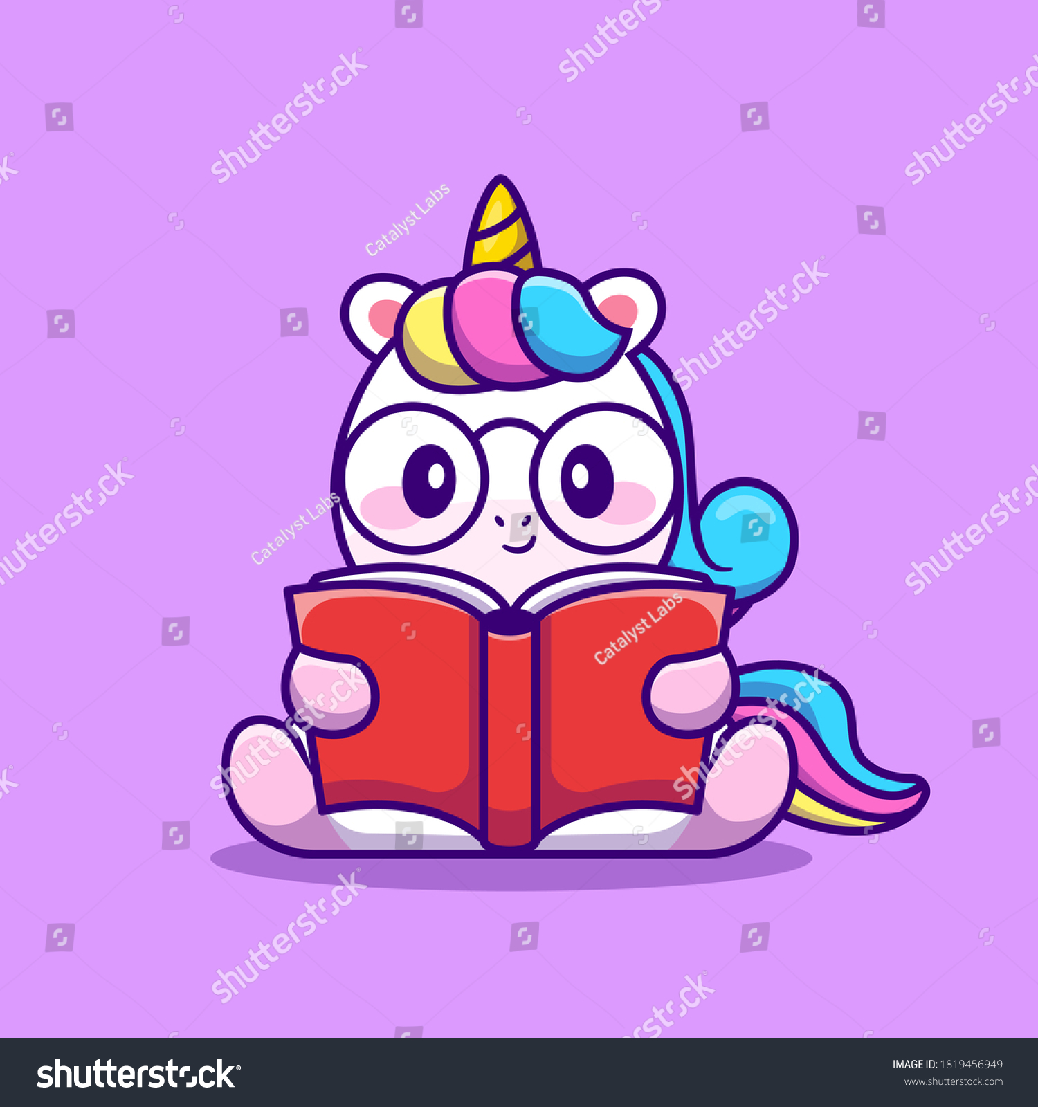 Cute Unicorn Reading Book Cartoon Vector Stock Vector (Royalty Free ...