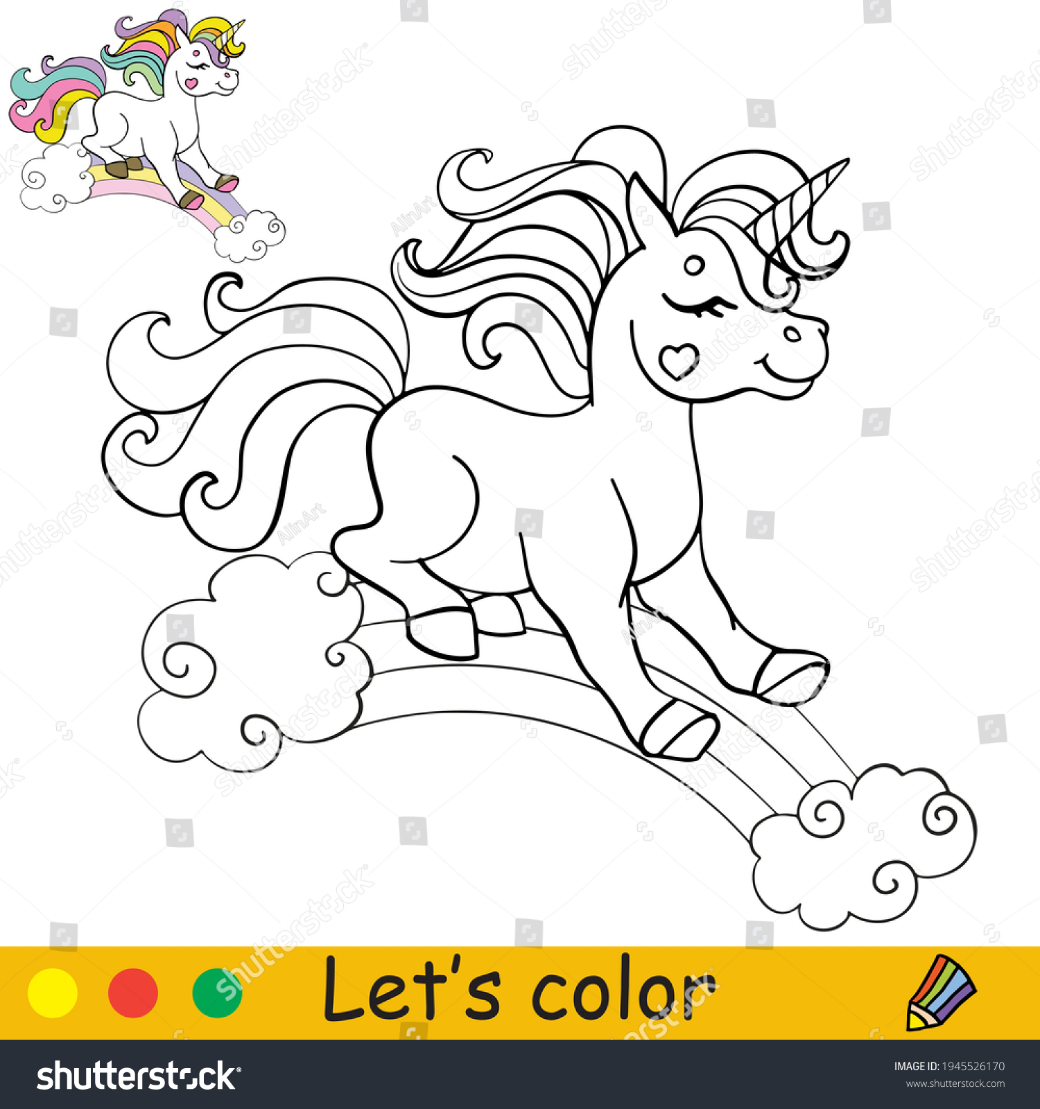 Cute Unicorn Rolls Down Rainbow Coloring Stock Vector (Royalty Free ...