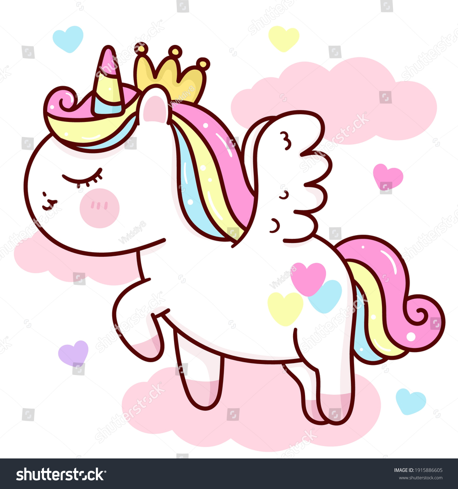 Cute Unicorn Vector Pegasus On Cloud Stock Vector (Royalty Free ...