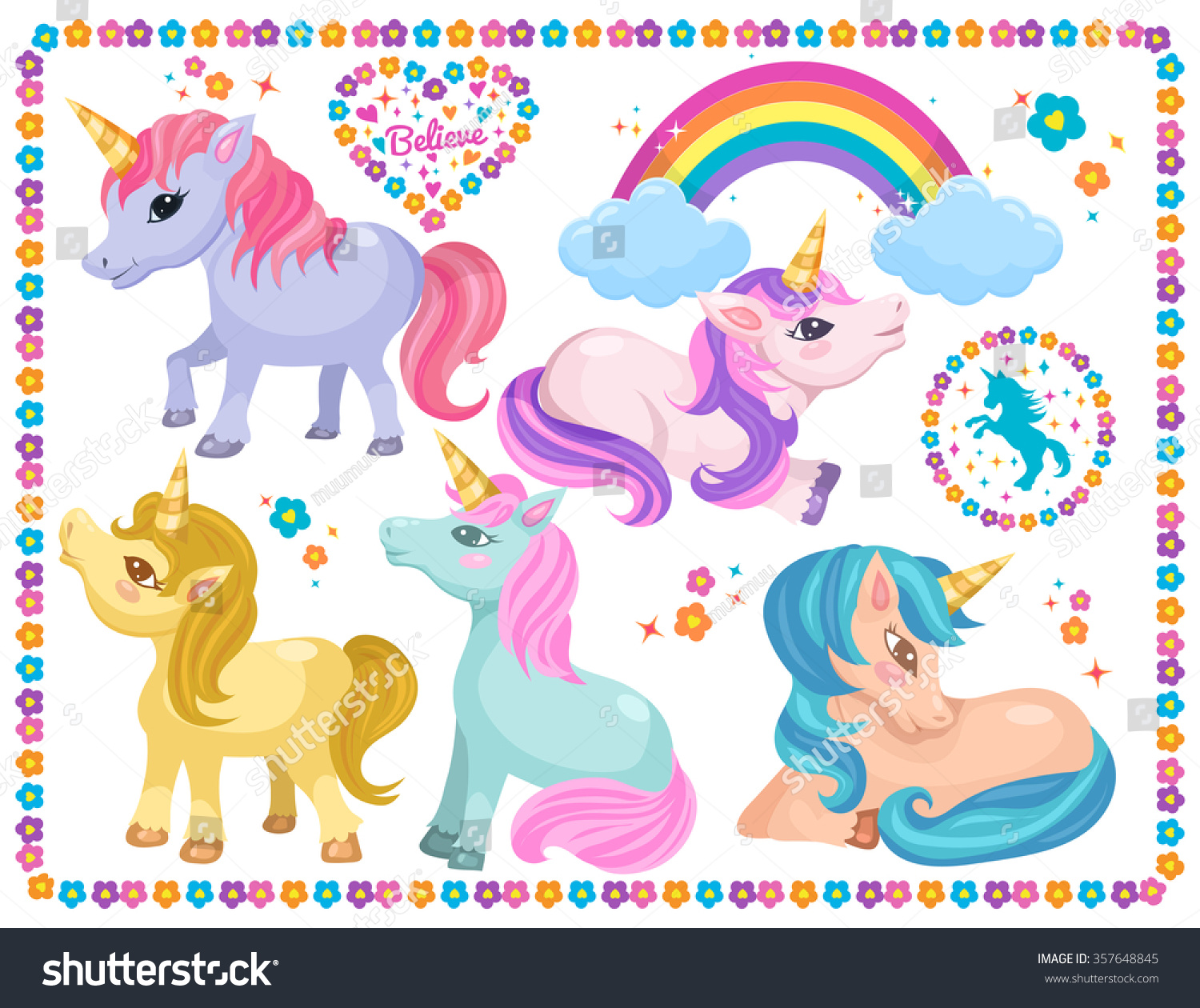 Cute Unicorns Clipart Stock Vector 357648845 - Shutterstock