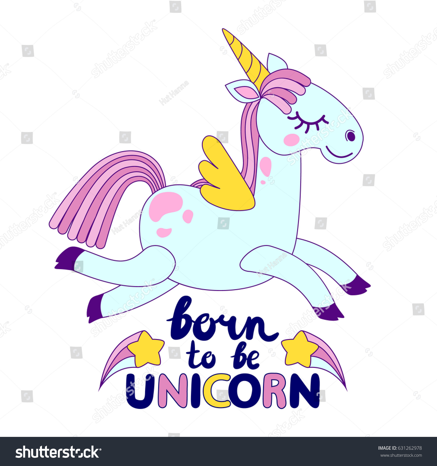 Cute Unicorns Inscription Born Be Unicorn Stock Vector 631262978 ...