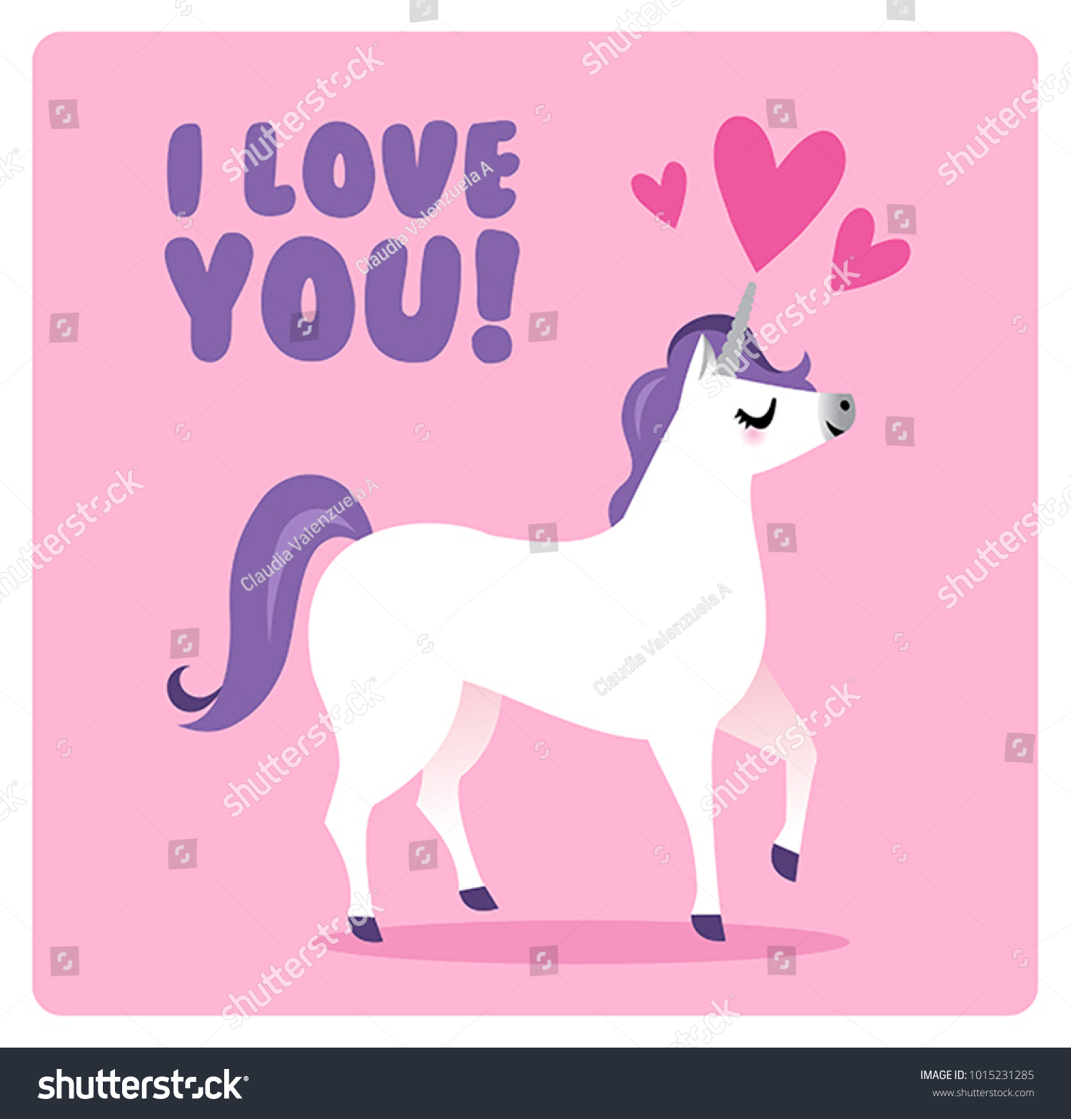 Cute Valentines Day Card Featuring Unicorn: vector de stock (libre de