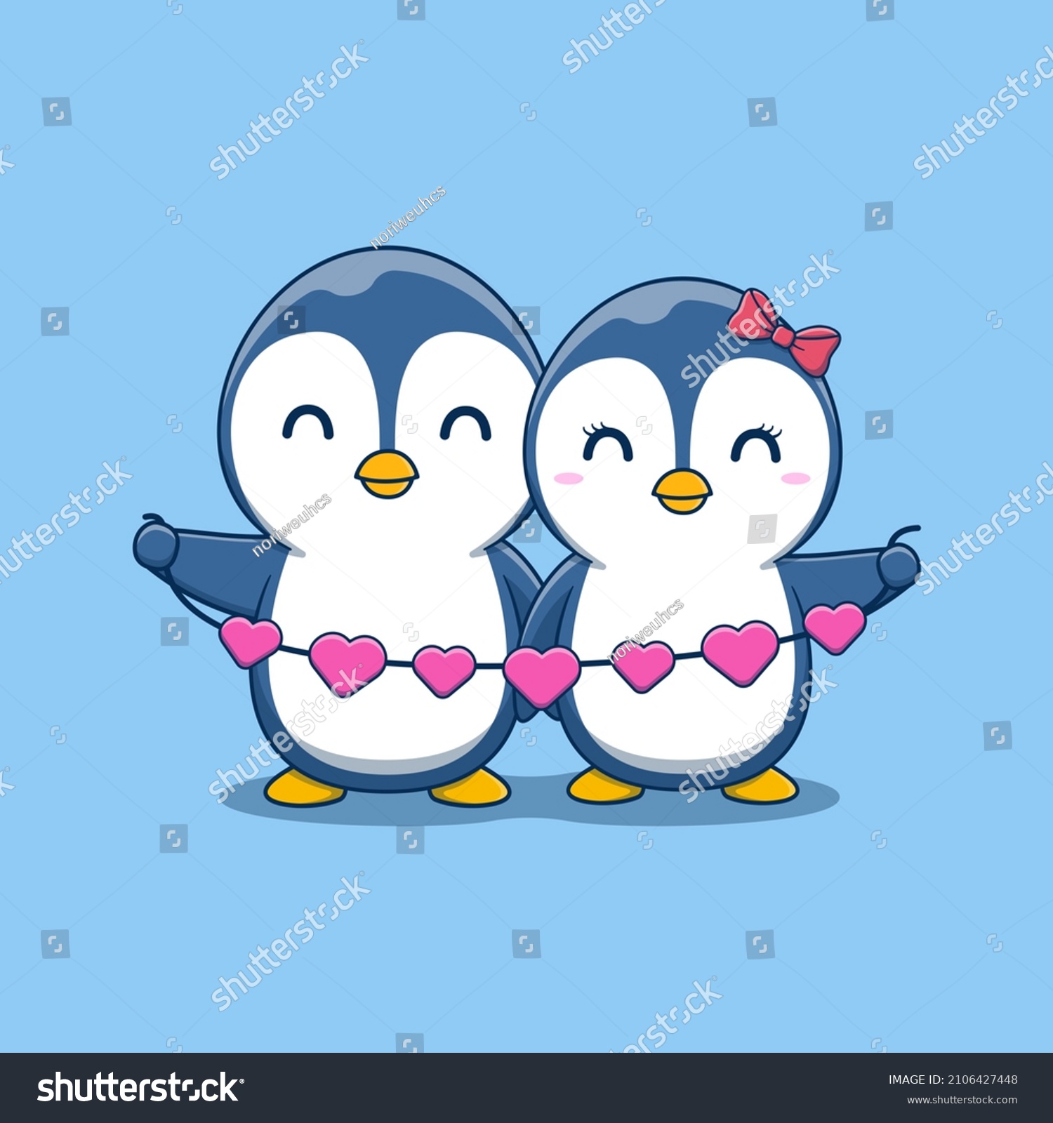 Cute Valentines Day Penguin Couple Holding Stock Vector (royalty Free 