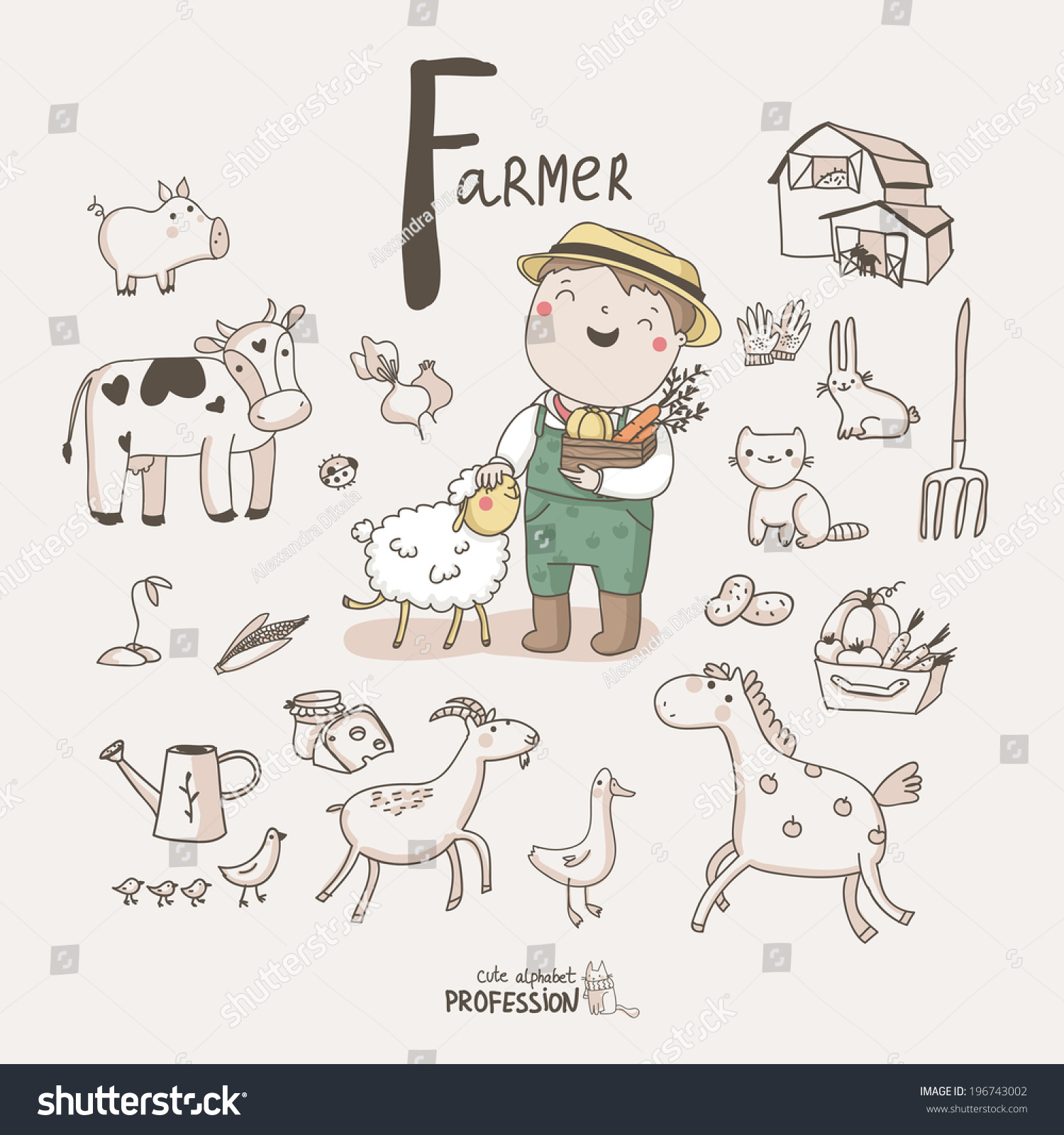 Cute Vector Alphabet Profession Letter F Stock Vector Royalty Free