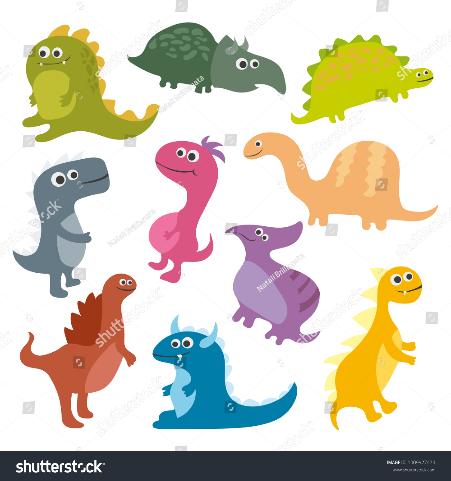 Cute Vector Cartoon Dinosaurs Isolated On Stock Vector (Royalty Free ...