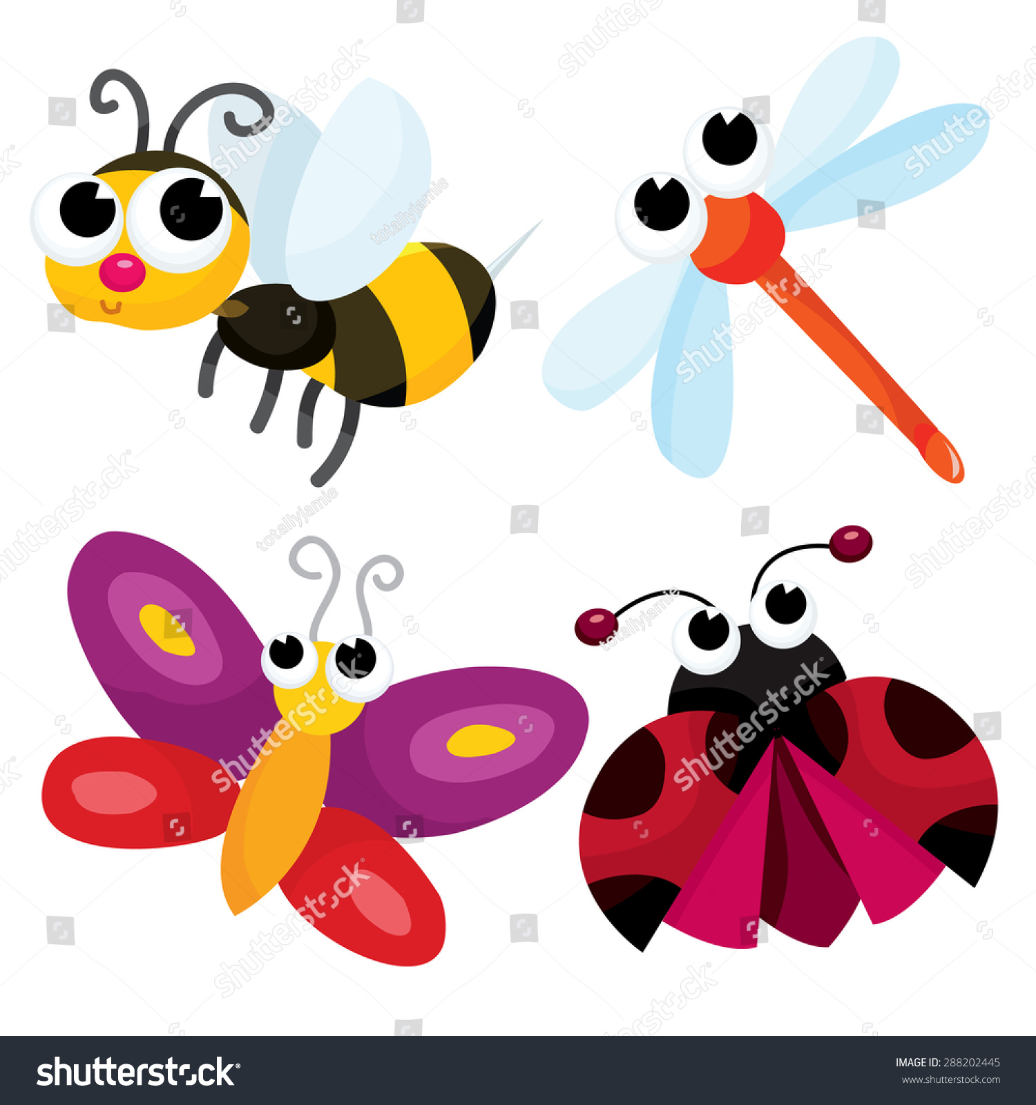 Cute Vector Cartoon Pretty Little Bugs Stock Vector (Royalty Free ...