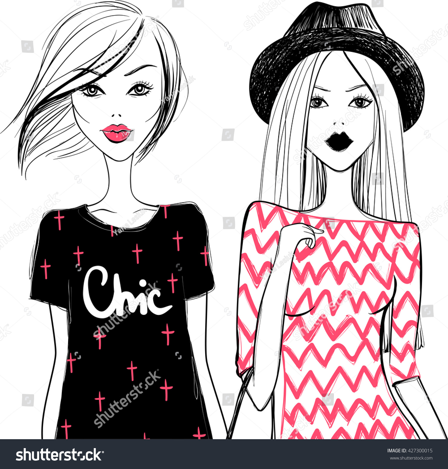 Cute Vector Fashion Girls Stylish Young Stock Vector