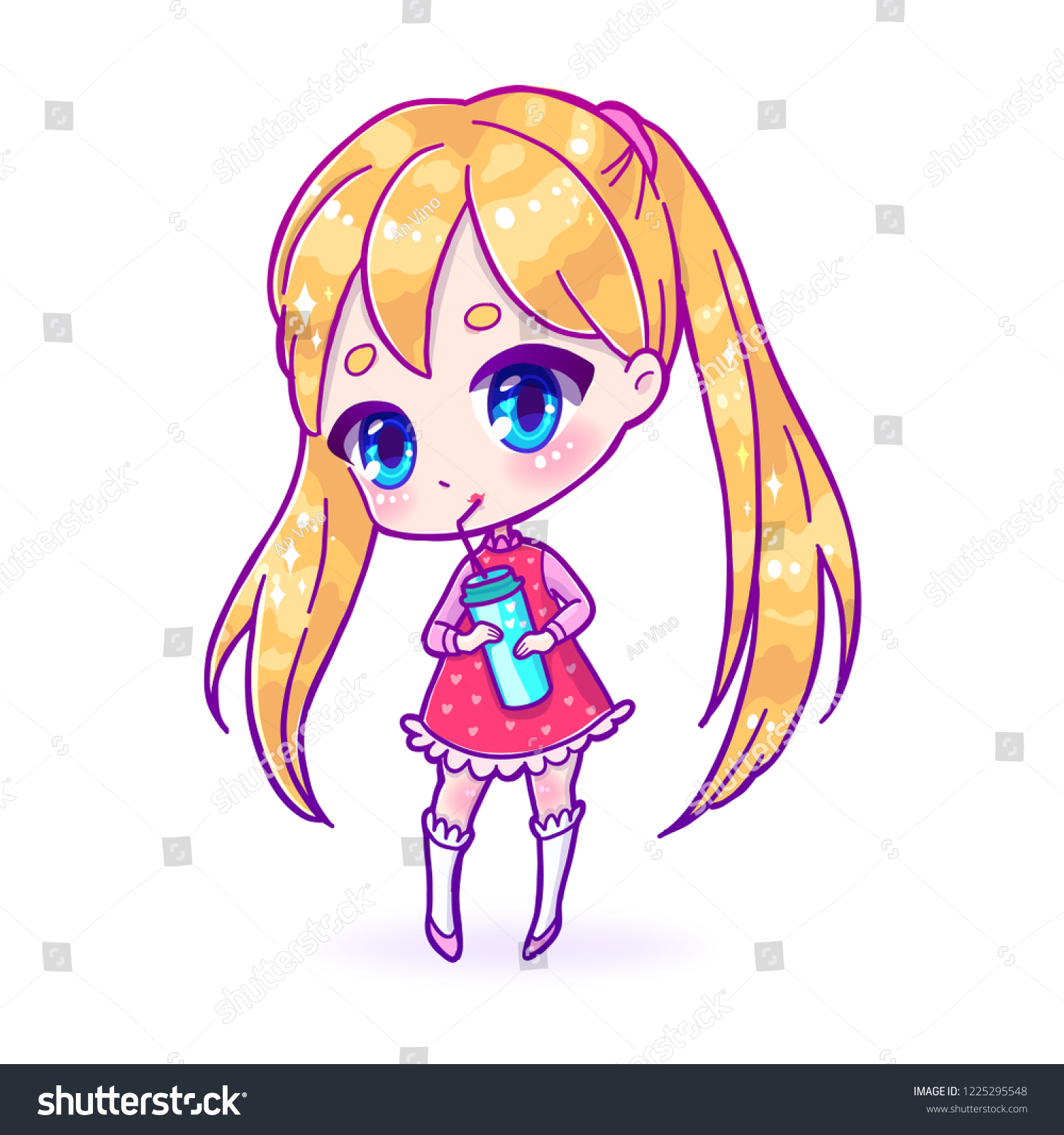 Cute Vector Illustration Kawaii Anime Girl Stock Vector Royalty
