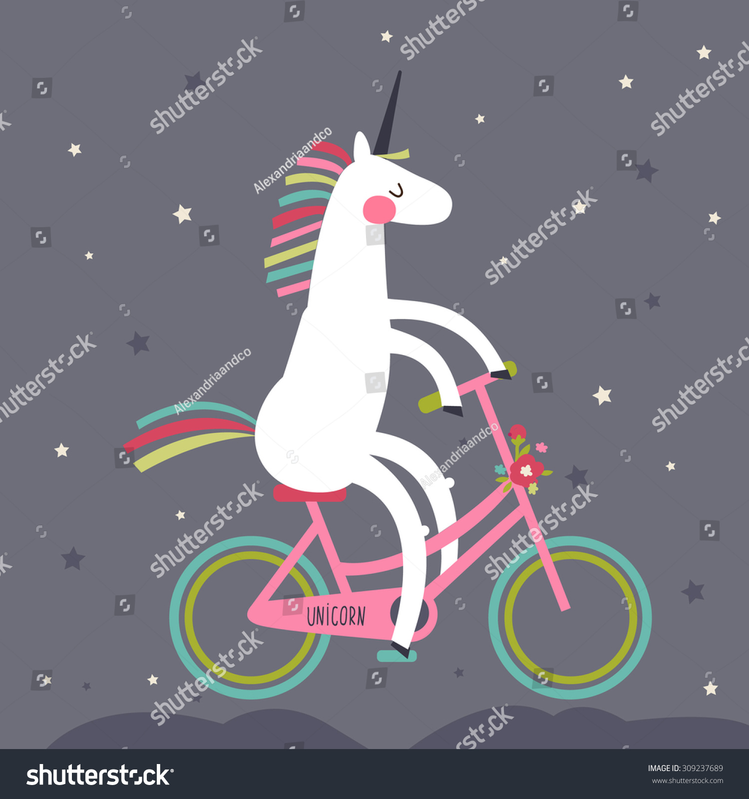 星の中の自転車に乗ったユニコーンのかわいいベクターイラスト のベクター画像素材 ロイヤリティフリー