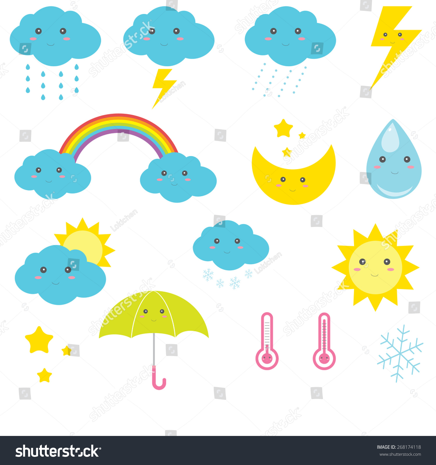 Download Cute Vector Weather Icons Stock Vector 268174118 ...
