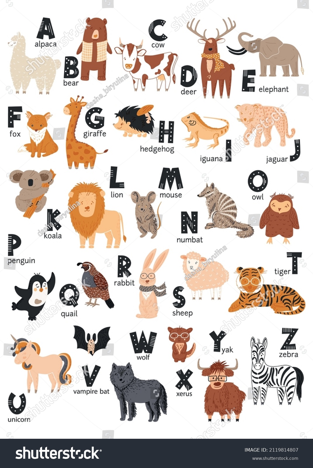 Cute Vector Zoo Alphabet Poster Cartoon Stock Vector (Royalty Free ...