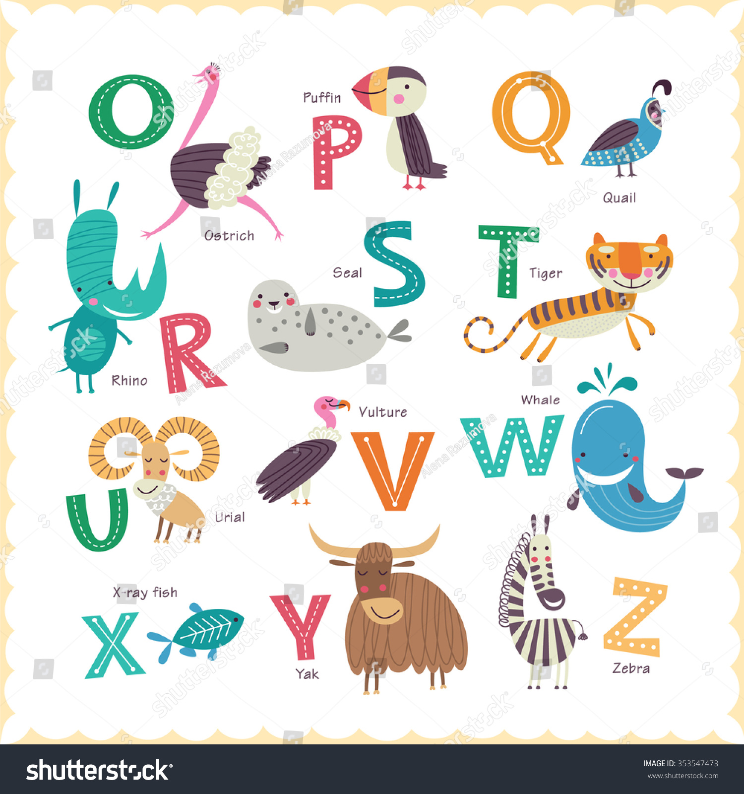 Cute Vector Zoo Alphabet With Animals In Cartoon Style. Part 2 ...