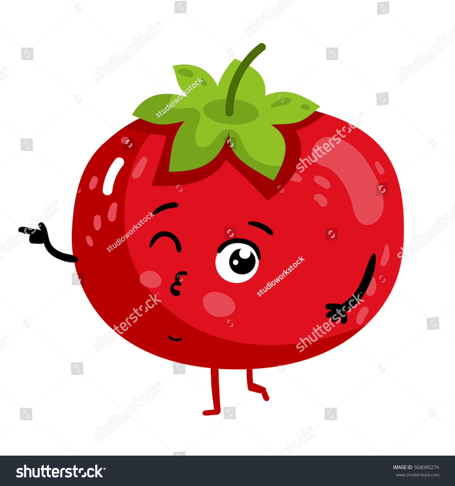 白い背景にかわいい野菜のトマト漫画のキャラクター ベクターイラスト おかしなポジティブでフレンドリーなトマトの顔のアイコン 笑顔漫画 コミカルな野菜の キャラクター のベクター画像素材 ロイヤリティフリー