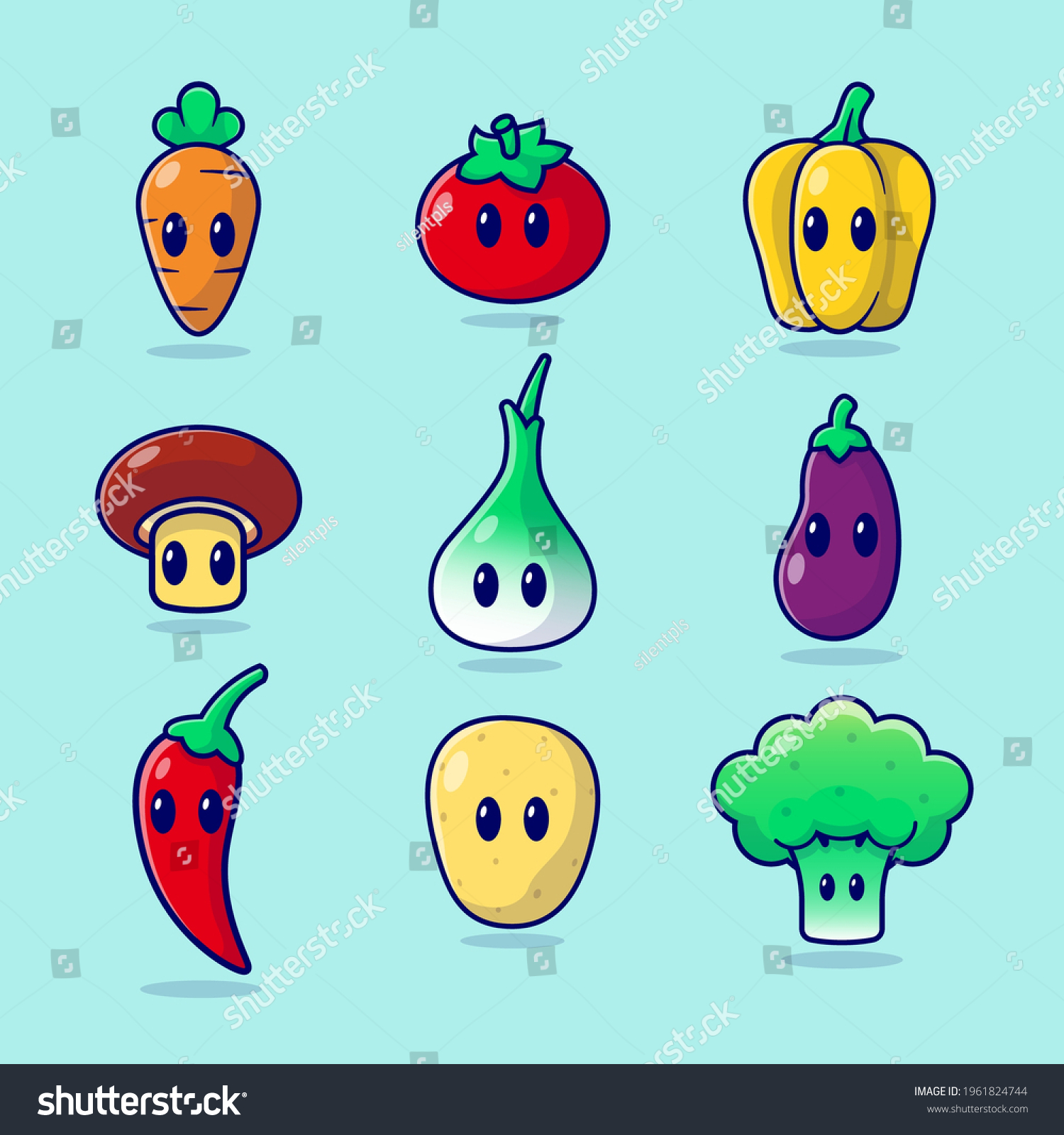 Cute Vegetables Cartoon Set Illustration Free Stock Vector Royalty Free 1961824744 9592