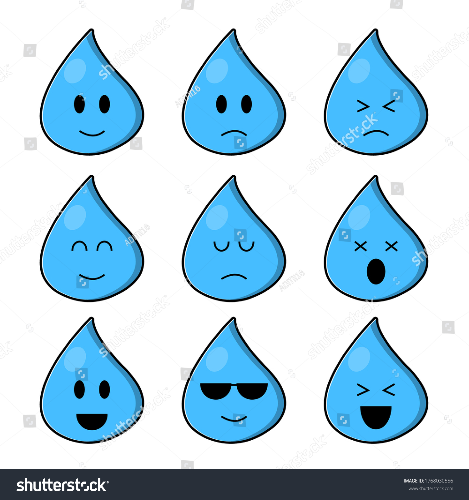 Cute Water Mascot Many Expressions Cartoon Stock Vector (Royalty Free ...