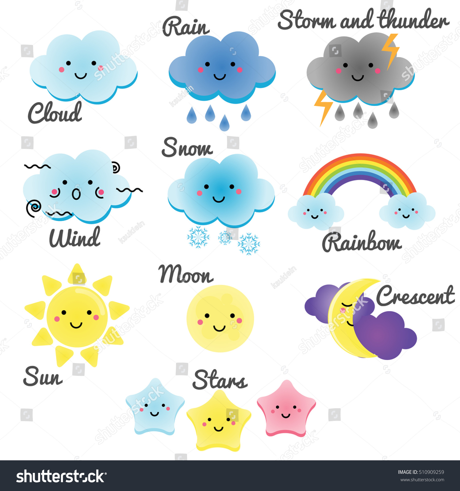 Download Cute Weather Sky Elements Kawaii Moon Stock Vector ...