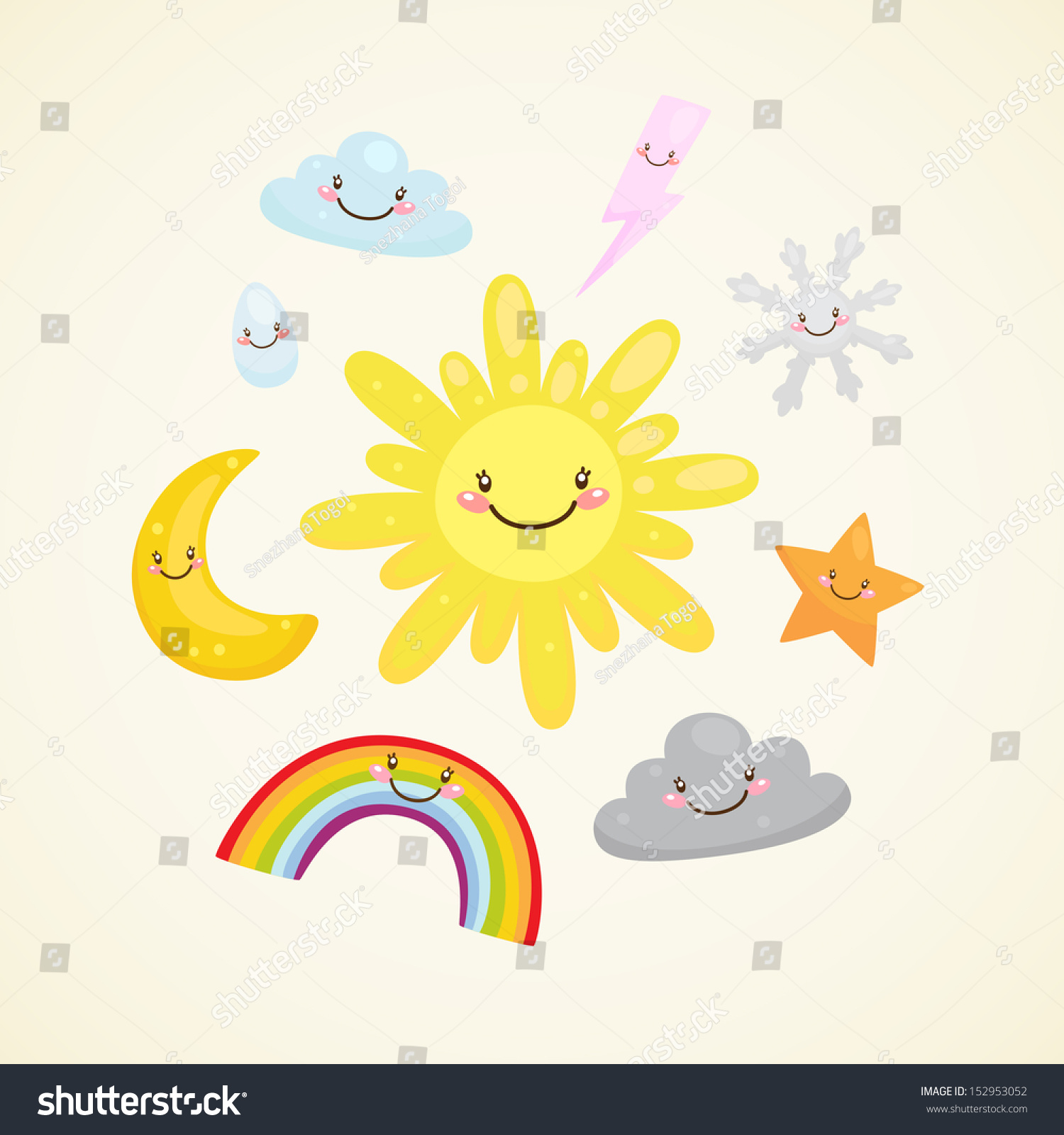 Cute Weather Sun Moon Star Cloud Stock Vector 152953052 - Shutterstock