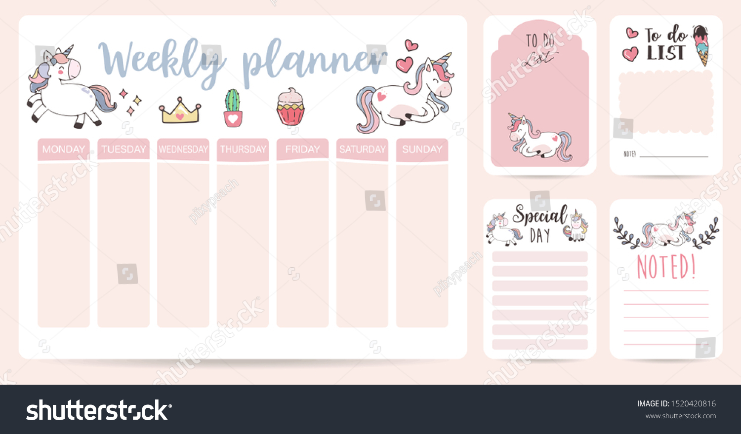 Cute Weekly Planner Background Unicorn Rainbow Stock Vector (Royalty ...