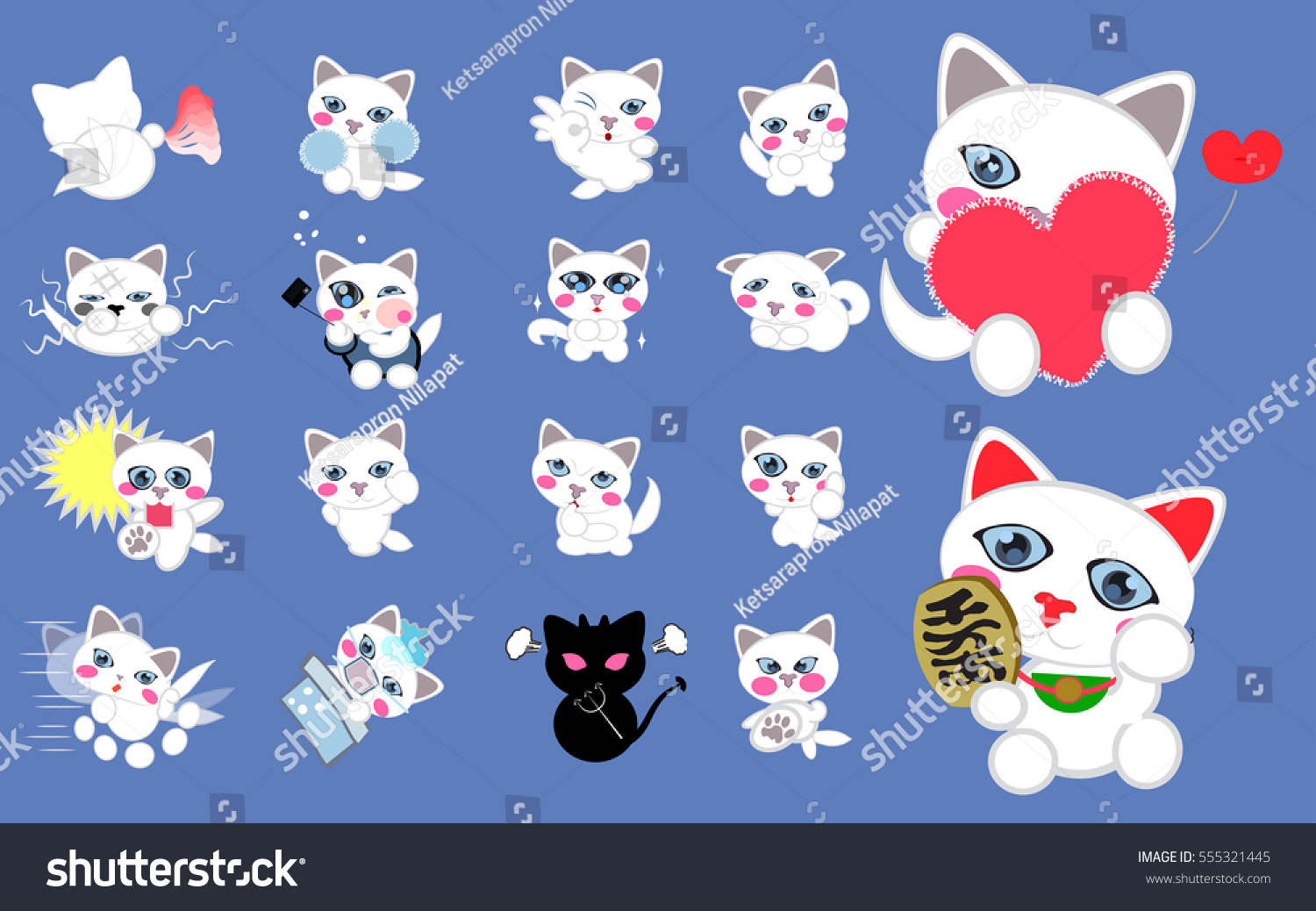 Cute White Cat Cartoon Vector Stock Vector Royalty Free 555321445 2804