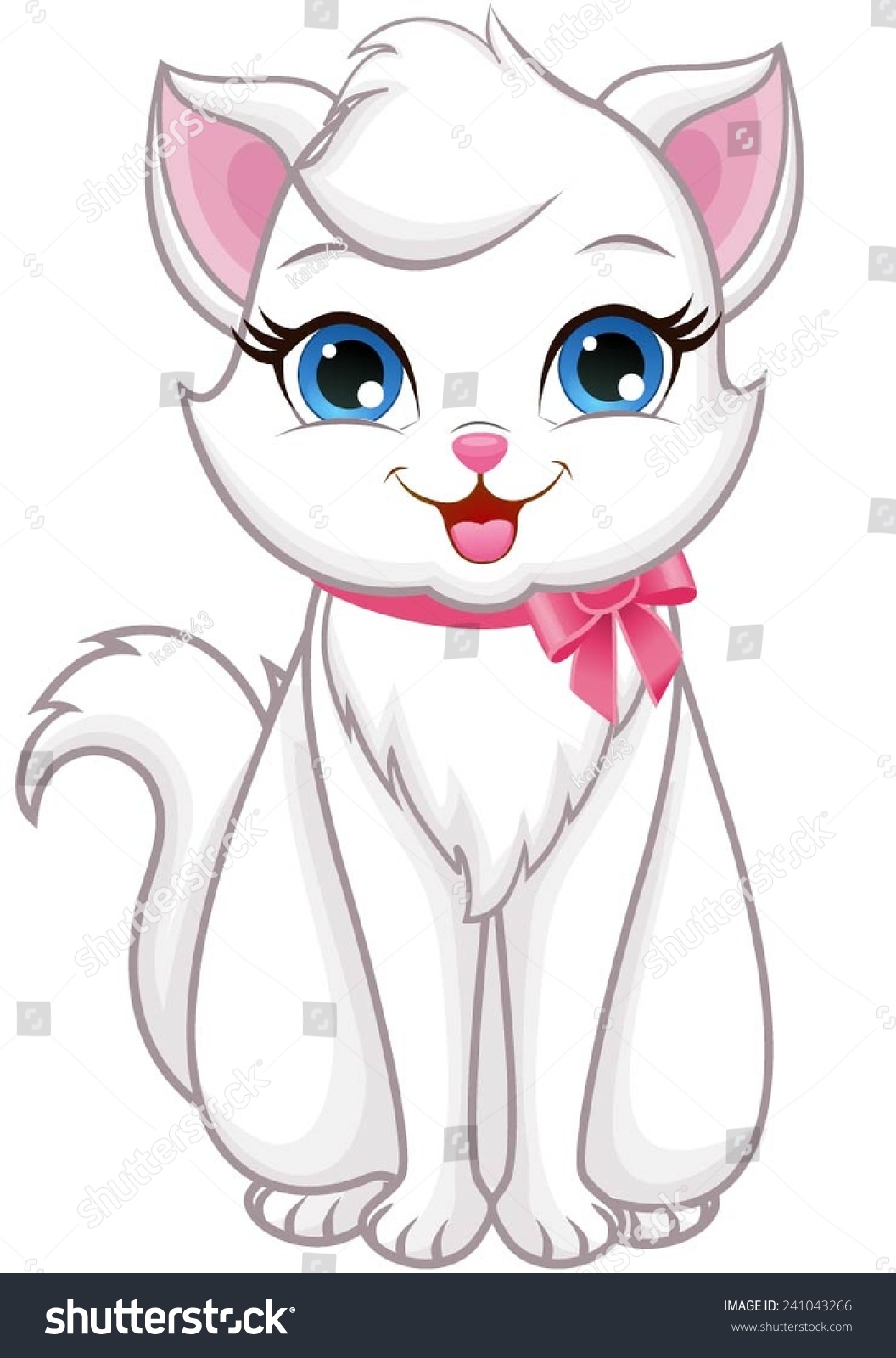 Cute White Kitty Pink Bow Around Stock Vector 241043266 - Shutterstock