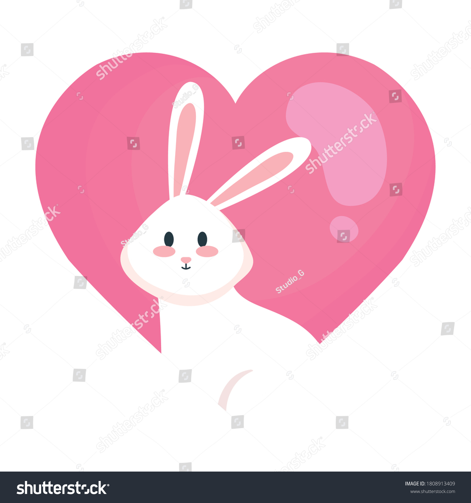 Cute White Rabbit Cartoon Pink Heart Stock Vector Royalty Free 1808913409 Shutterstock 1314