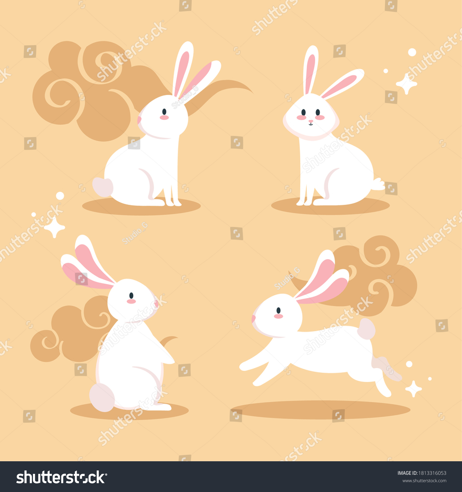 Cute White Rabbits Cartoons Clouds Design Vector Có Sẵn Miễn Phí Bản Quyền 1813316053 6332