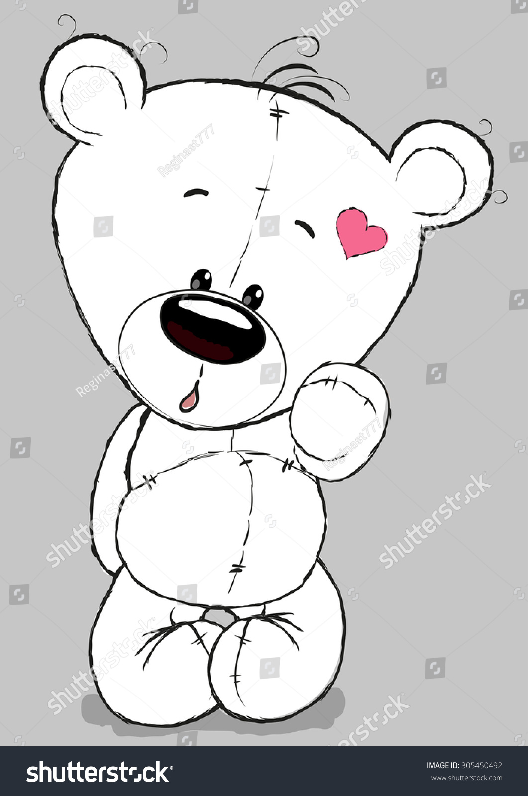 Cute White Teddy Bear Isolated On Stock Vector (Royalty Free) 305450492 ...