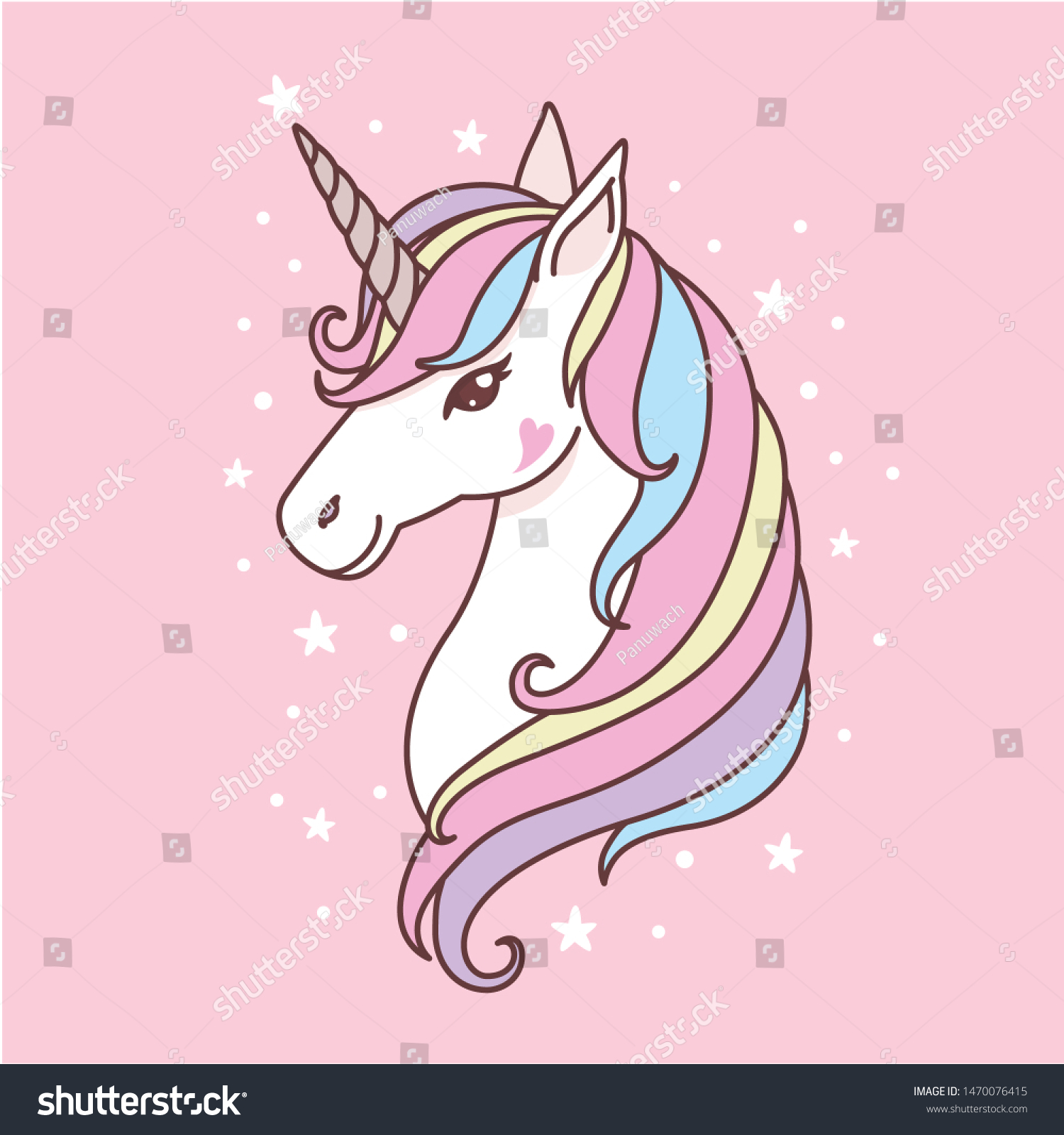 Cute White Unicorn Head Vector Illustration Stock Vector (Royalty Free ...