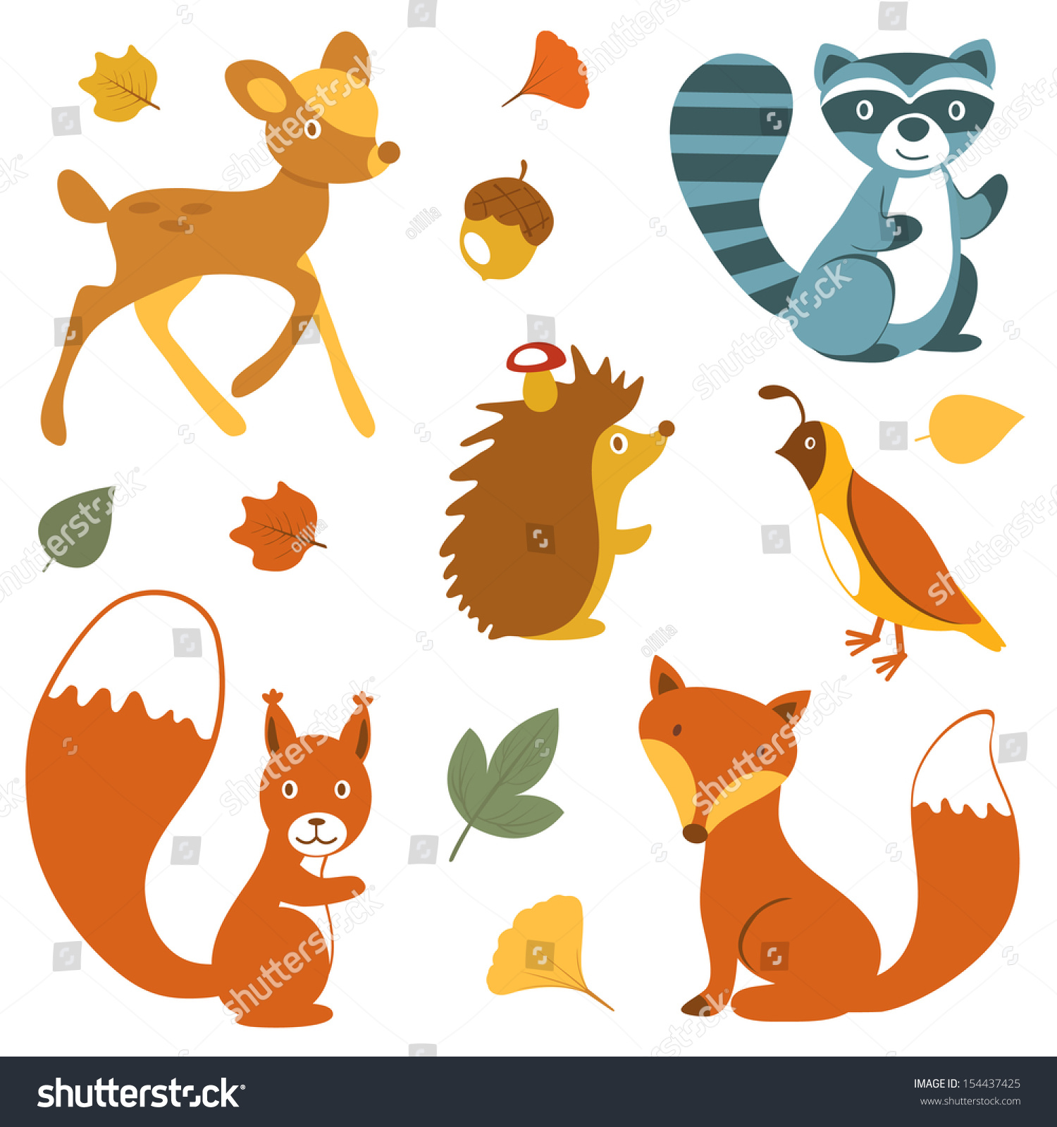 Cute Woodland Animals Collection Stock Vector 154437425 : Shutterstock