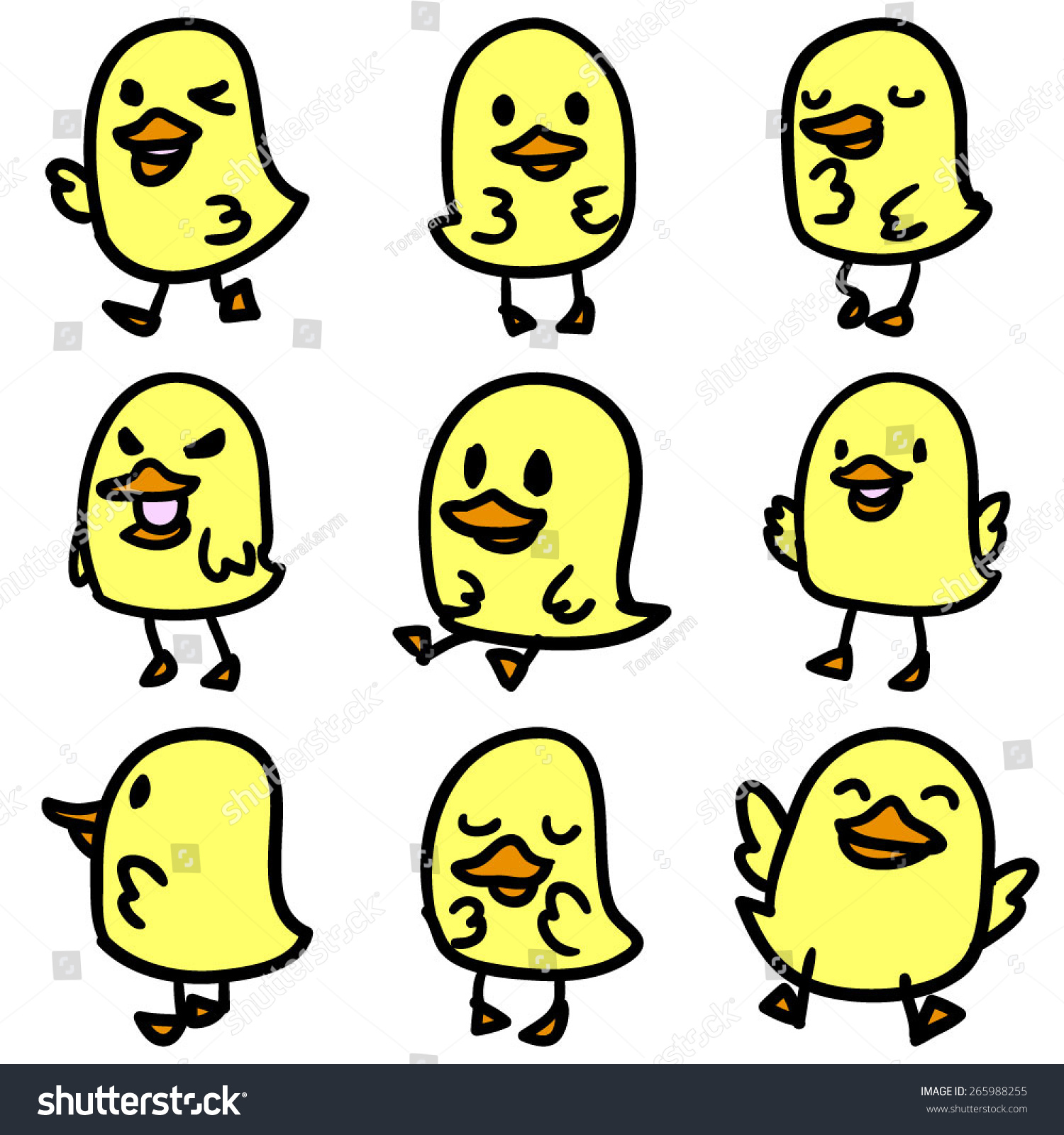 Cute Yellow Ducks Emotion Pose Funny Stock Vector (Royalty Free ...