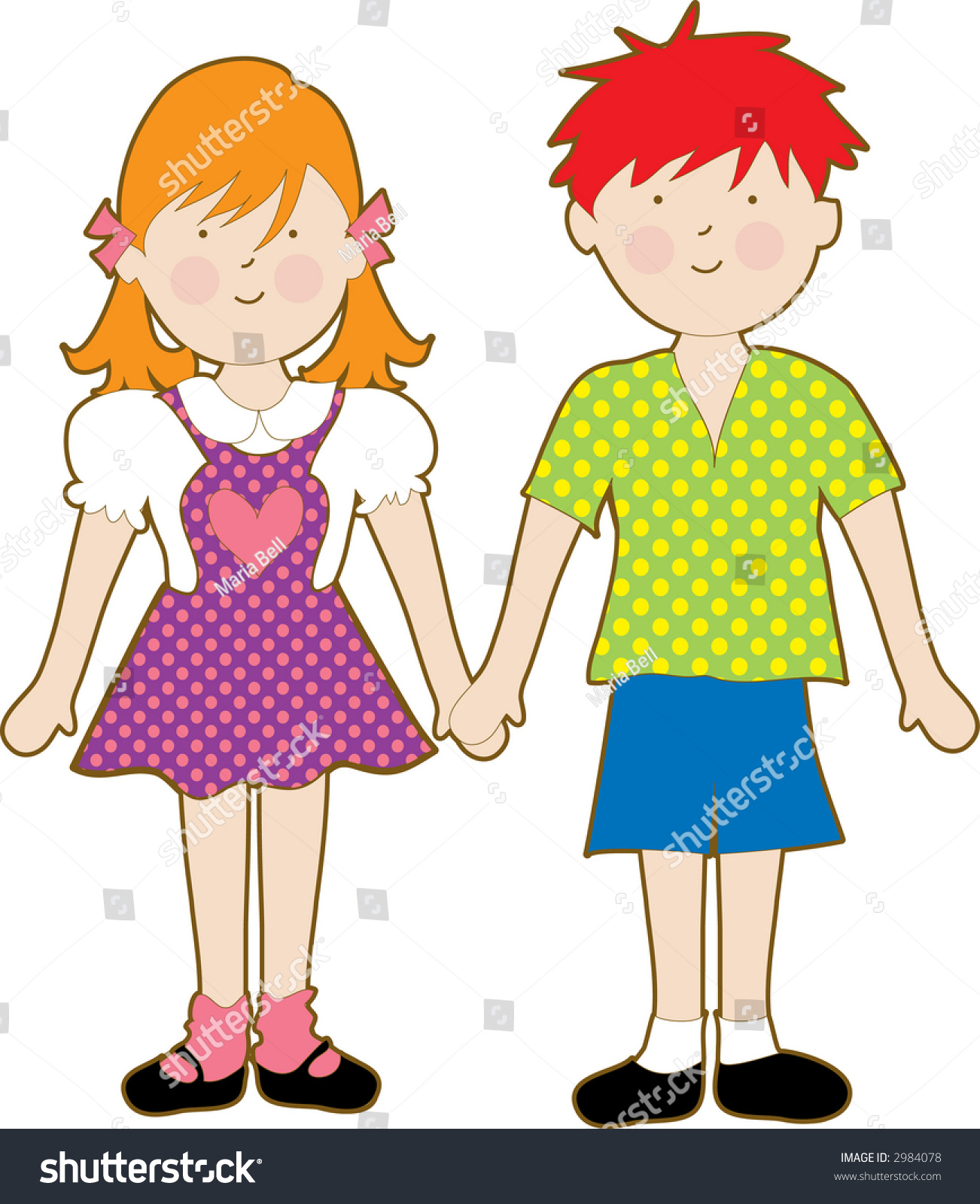 Cute Young Boy Girl Holding Hands Stock Vector Royalty Free