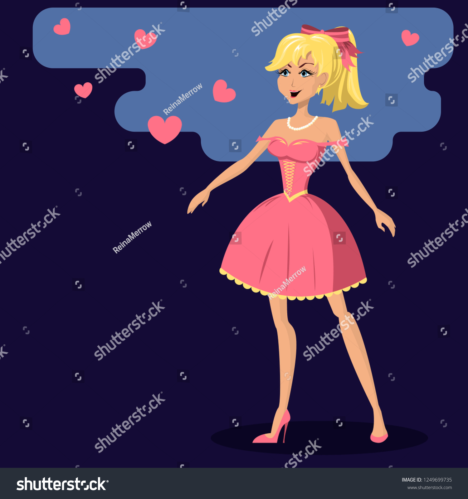 Cute Young Girl Romantic Pink Dress Stock Vector Royalty Free 1249699735 8898