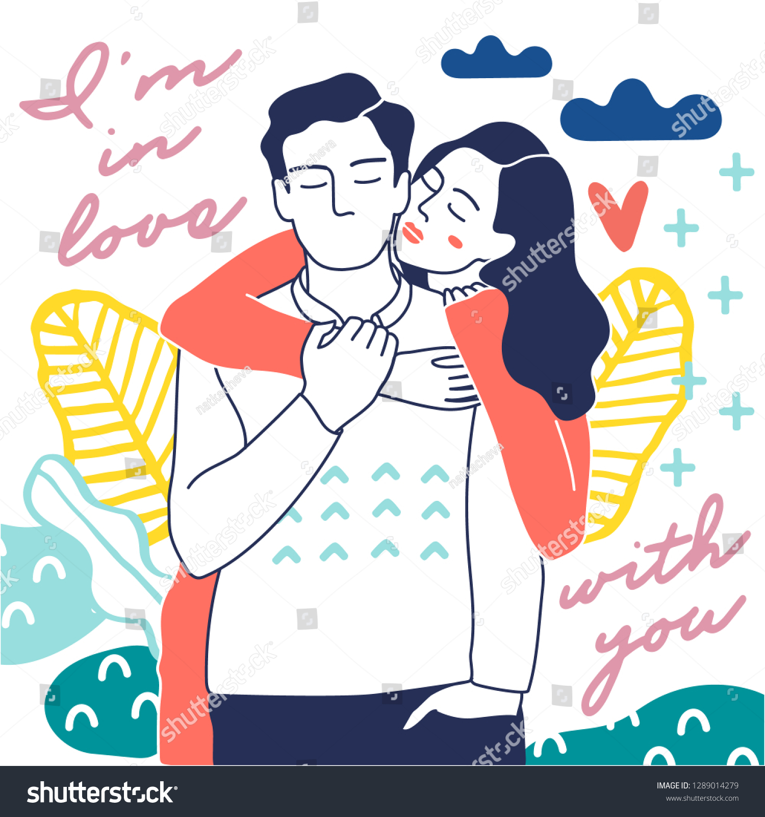 Cute Young Romantic Couple Love Love Stock Vector Royalty Free 1289014279