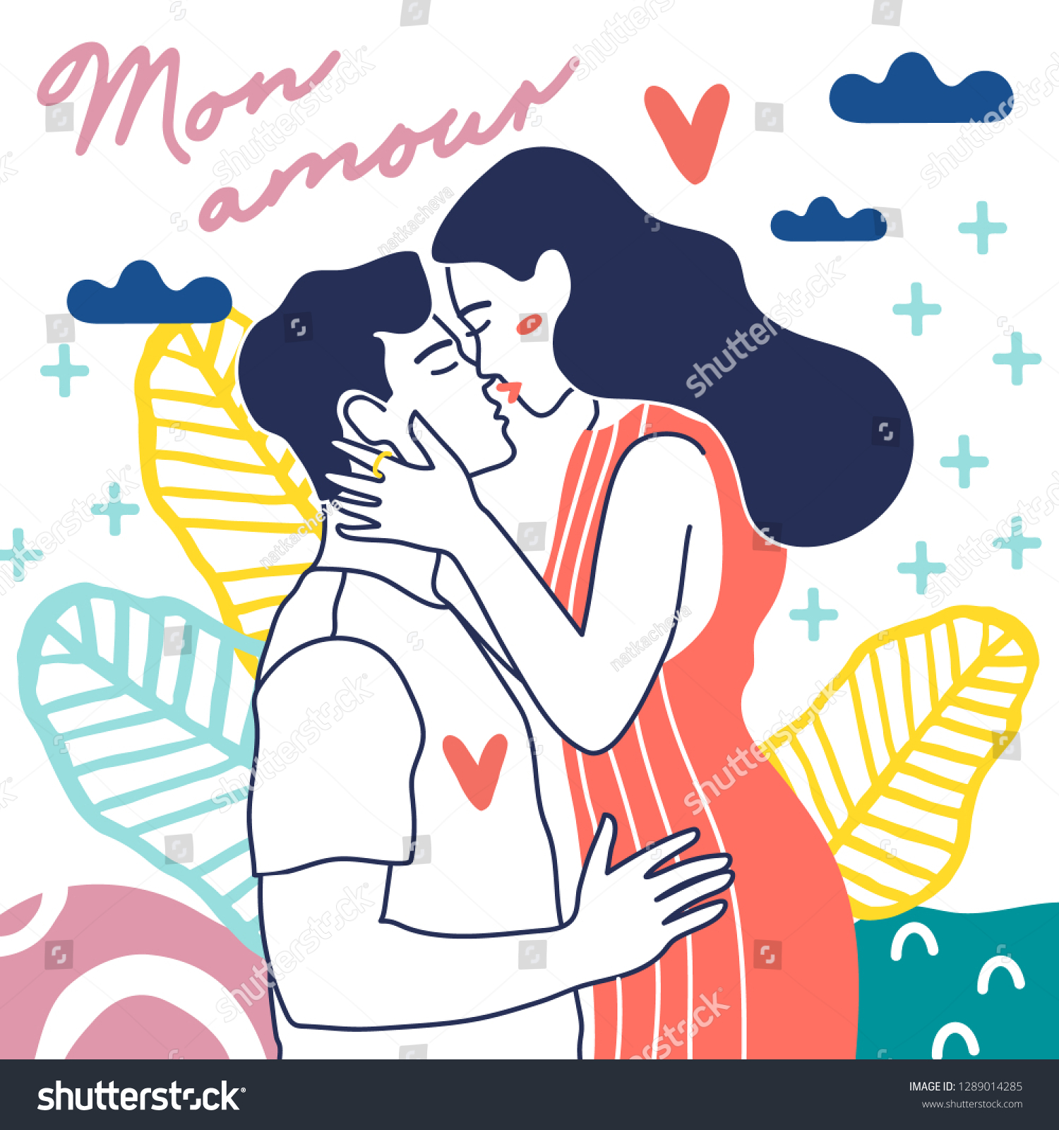 Cute Young Romantic Couple Love Love Stock Vector Royalty Free 1289014285