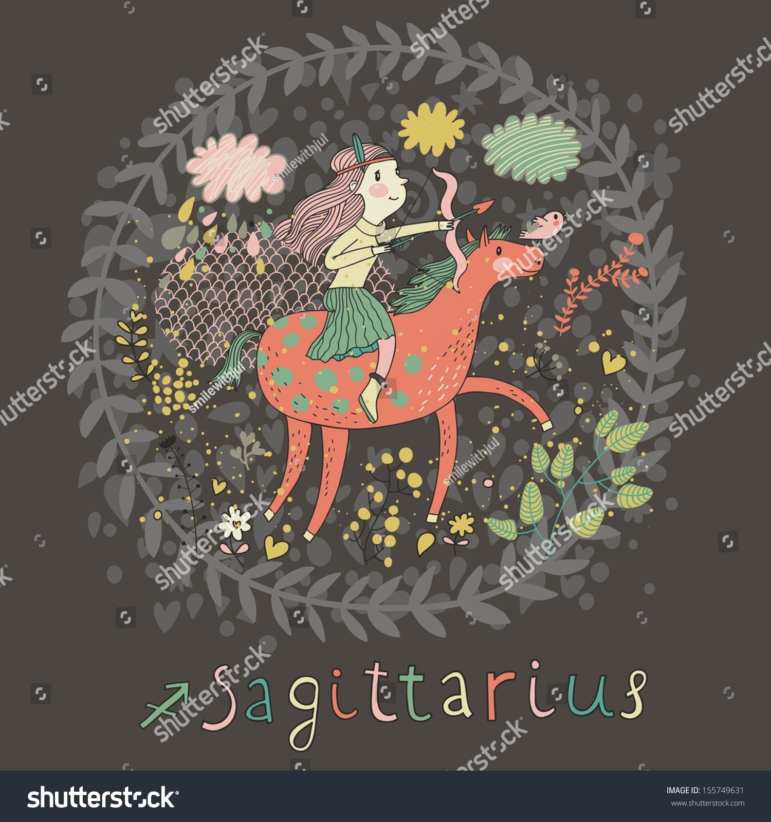 Cute Zodiac Sign Sagittarius Vector Illustration Stock Vector Royalty