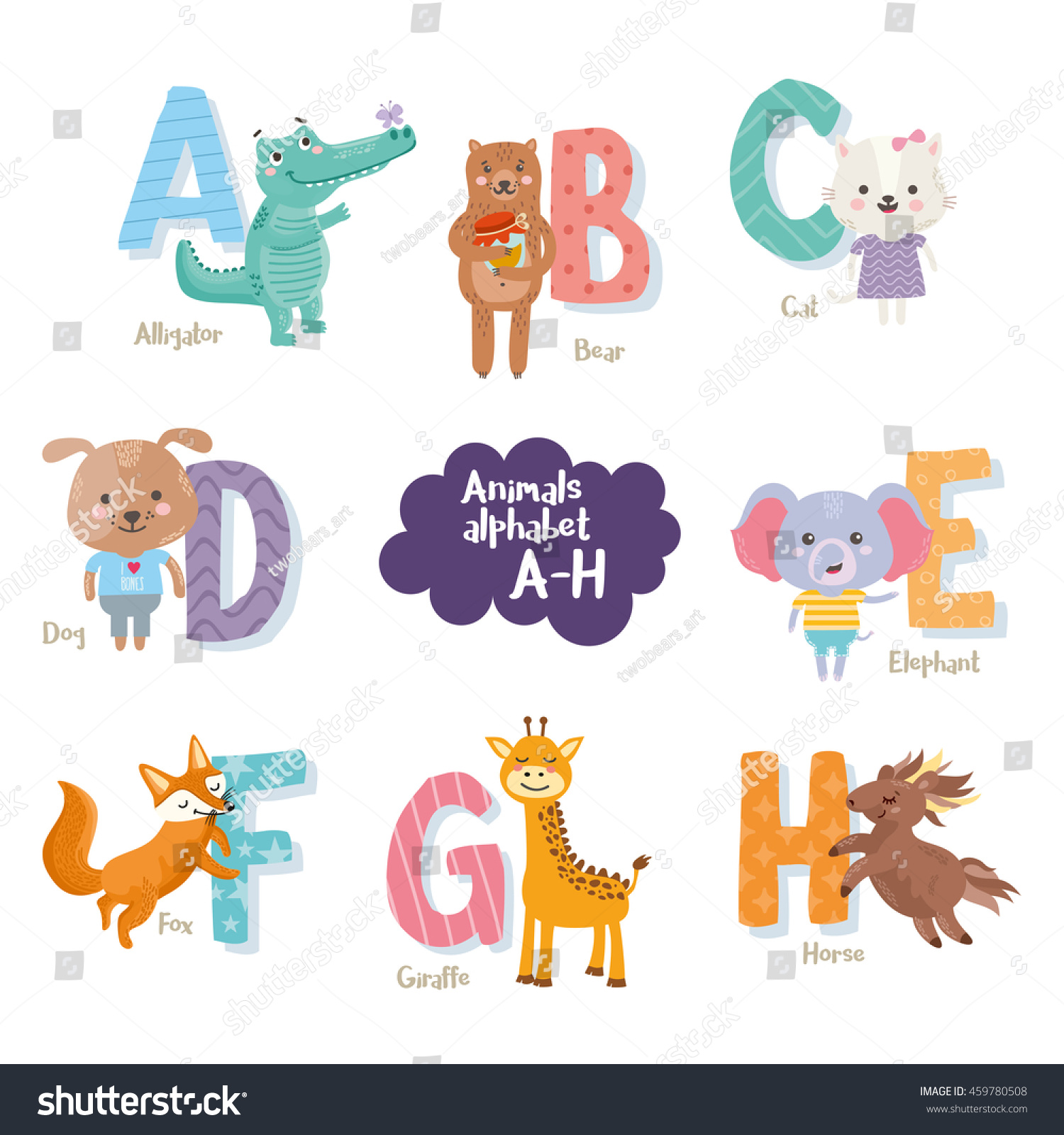 Cute Zoo Alphabet Vector B C Stock Vector (Royalty Free) 459780508 ...