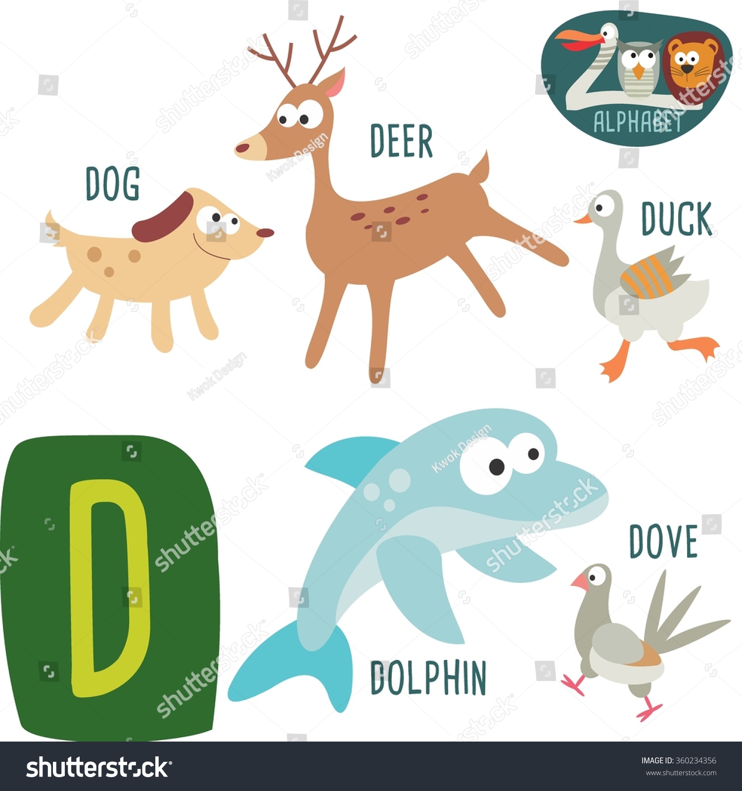 Cute Zoo Alphabet In Vector.D Letter. Funny Cartoon Animals: Dog Deer ...